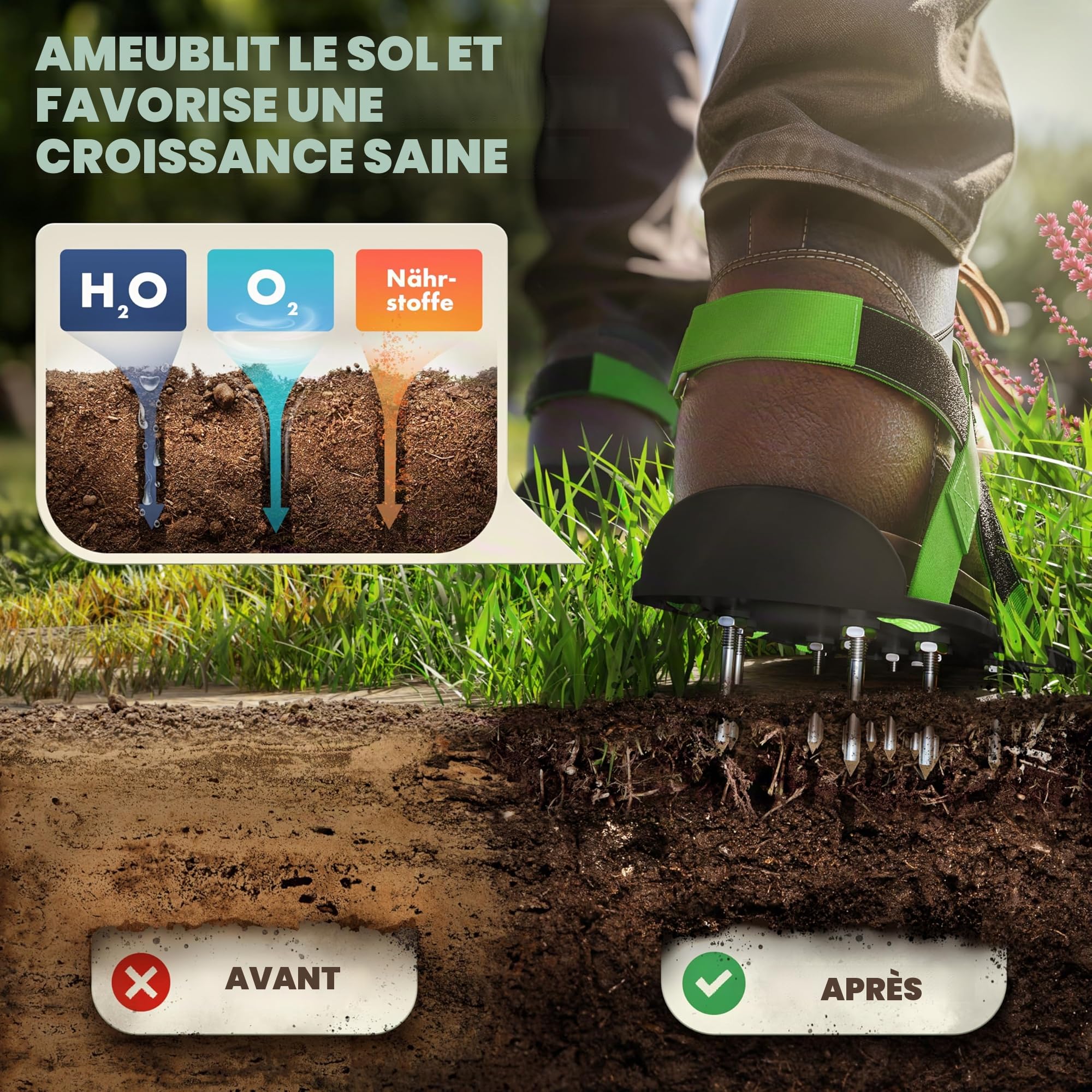 LAINFELD Chaussures à clous avec fermeture | Aérateur de pelouse + chaussures de chape | Scarificateur pour pelouse aérer les chaussures de jardin.
