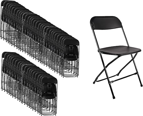 Miniatura 14 de BTEXPERT Juego de 10 sillas plegables de plástico negro, marco de acero, silla comercial de alta capacidad para eventos, juego ligero para oficina