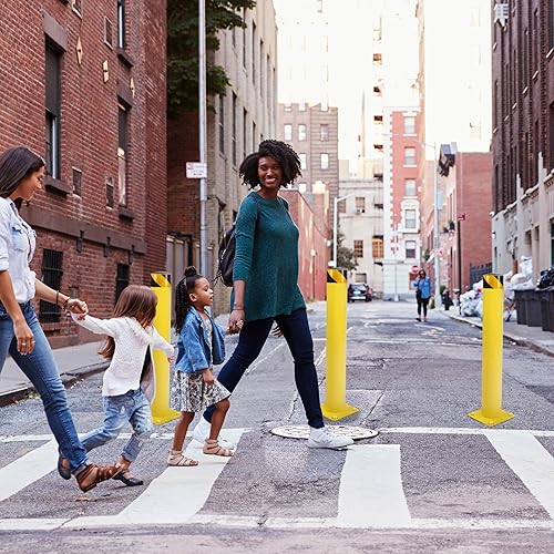 Miniatura 2 de BISupply Barrera de estacionamiento para poste de bolardo de seguridad, paquete de 1  36 pulgadas de tubo amarillo perno hacia abajo para lote de