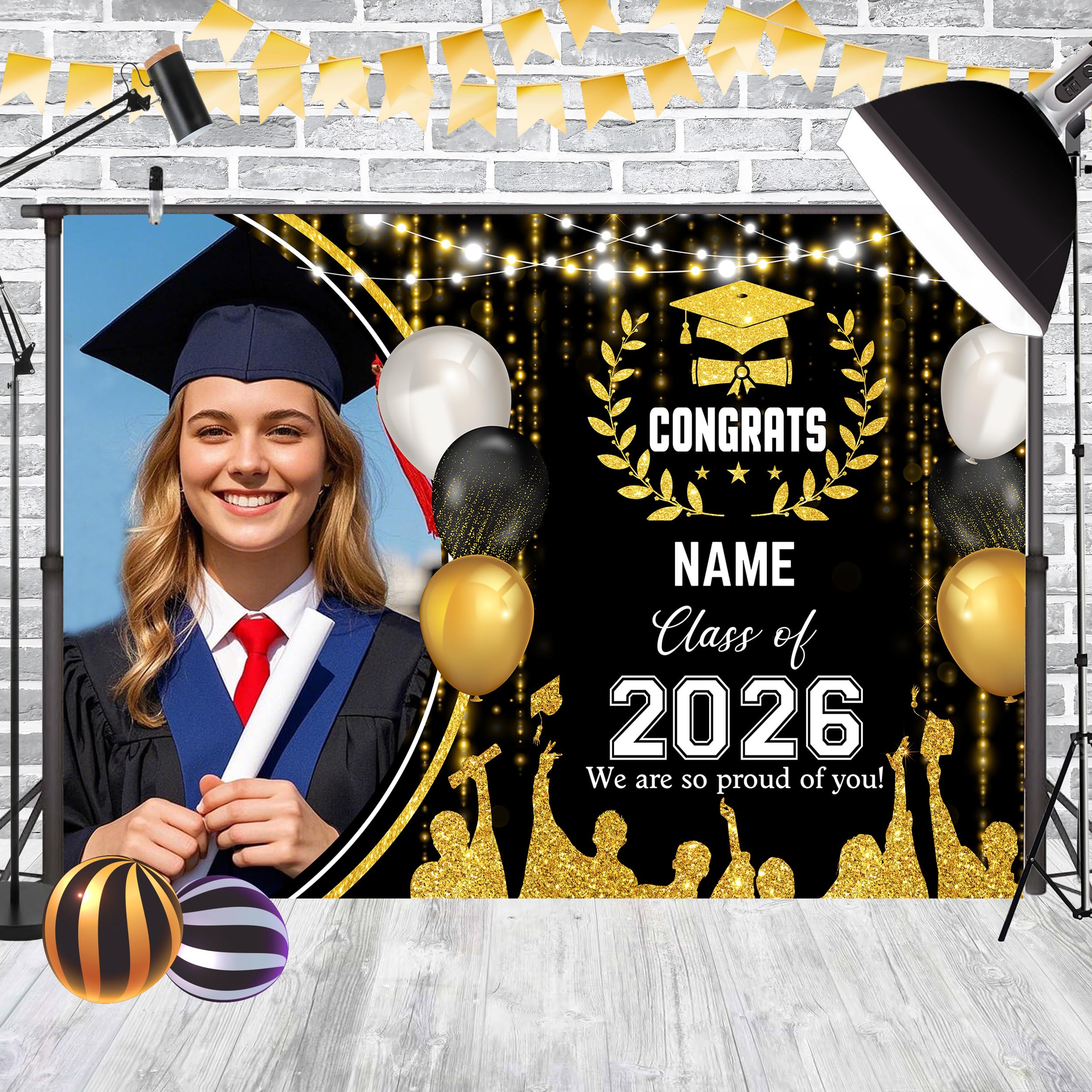 8x6 FT Custom Photo Backdrop for Graduation 2026 Congrats Grade Party Decorations Class of 2026 Background Personalized Graduate Banner Prom Party