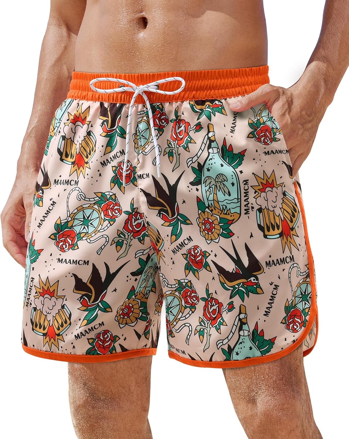 Gleeease 5inch Mens Swim Trunks: with Mesh Liner Pockets Drawstring Quick Dry Stretch Lined Funny Beach Swimming Pool Surf