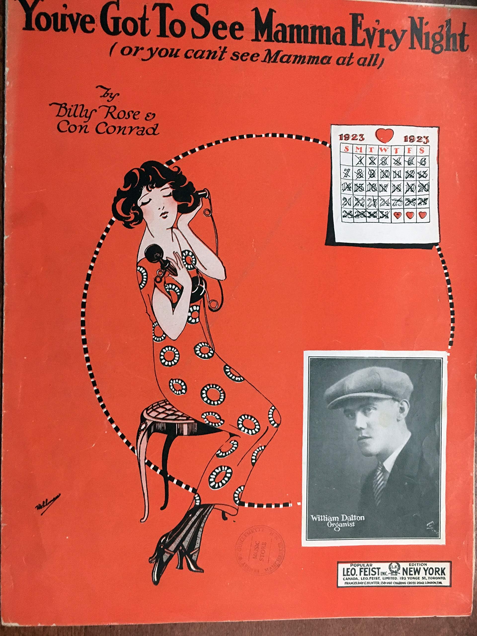 YOU'VE GOT TO SEE MAMMA EV'RY NIGHT (Billy Rose SHEET MUSIC 1923) Excellent condition (tear on upper middle) by WILLIAM DALTON organist set 19