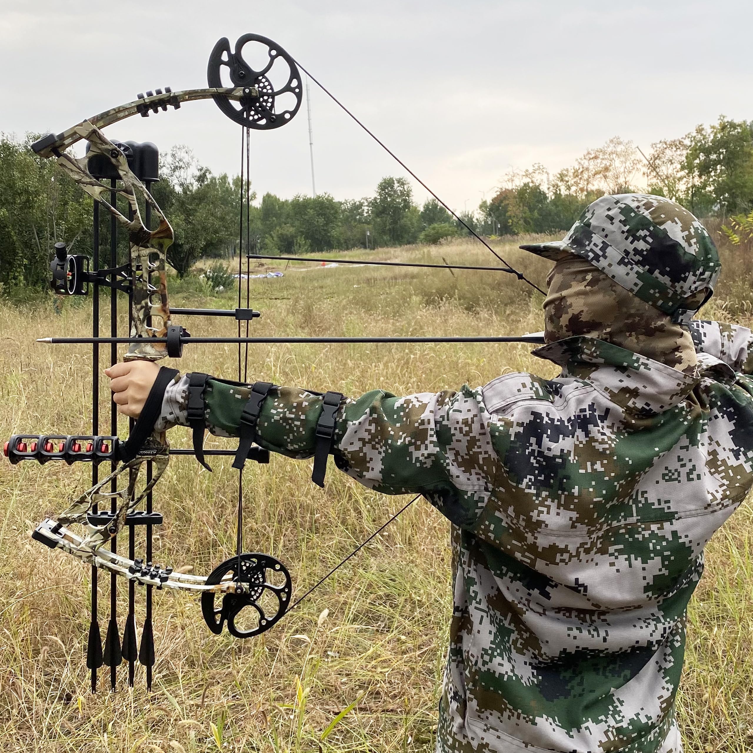Arco Compound Set PRO Adulto 0-70 LBS Arco da Caccia e Pesca con L'Arco Freccia e Arco Composto Set Arco per Tiro con L'Arco Caccia Bersaglio Pratica Mancini Destrorsi