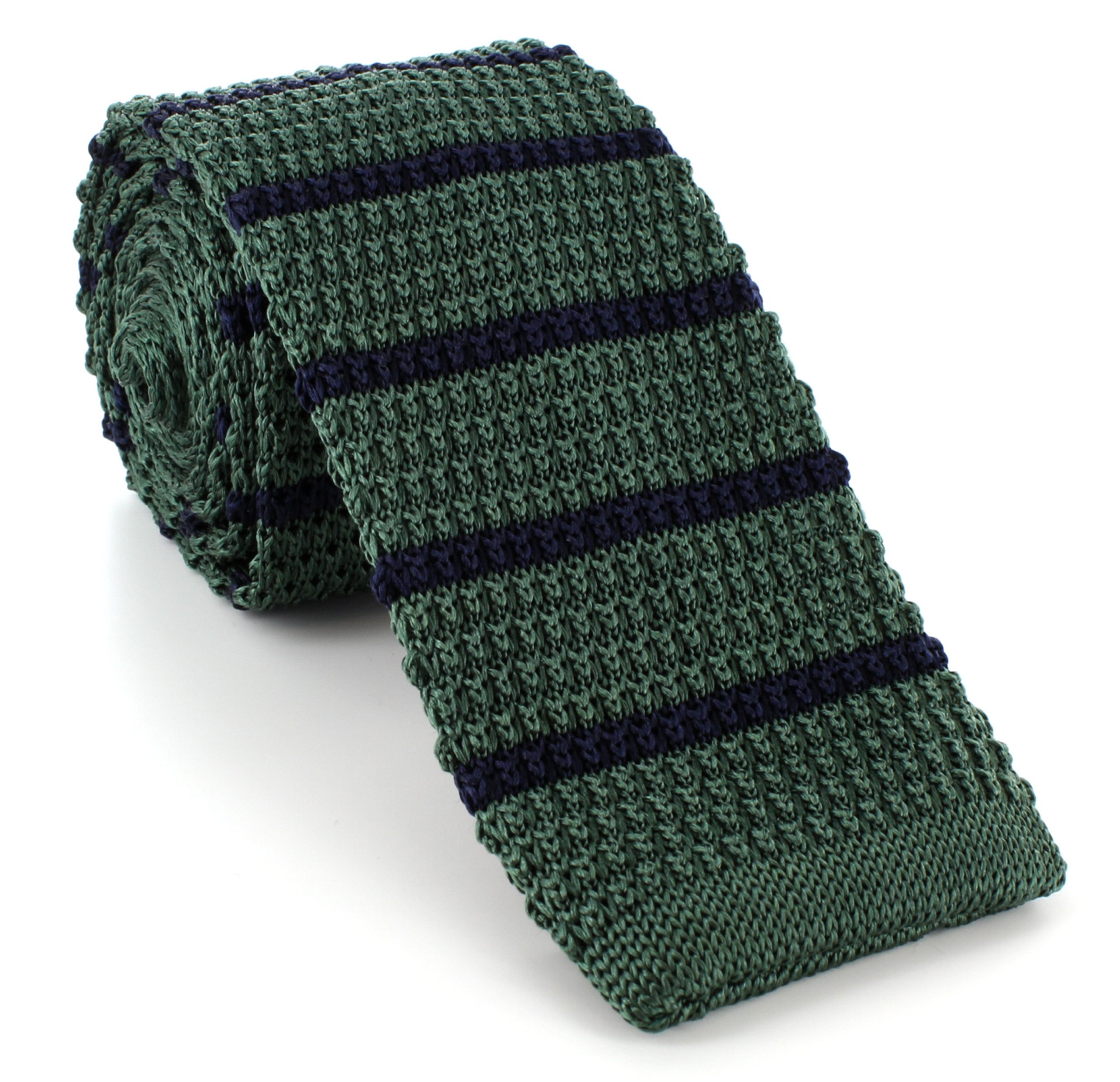 Michelsons Of London Men's Green With Navy Stripe Skinny Stripe Silk Knitted Tie