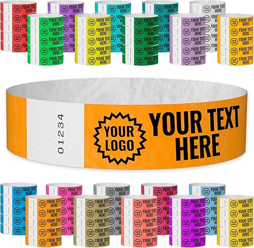 Vista 10 de WristCo Pulseras de impresión personalizadas doradas – 1,000 unidades Tyvek ¾ pulgadas x 10 pulgadas – Añade cualquier texto, logotipo e imagen