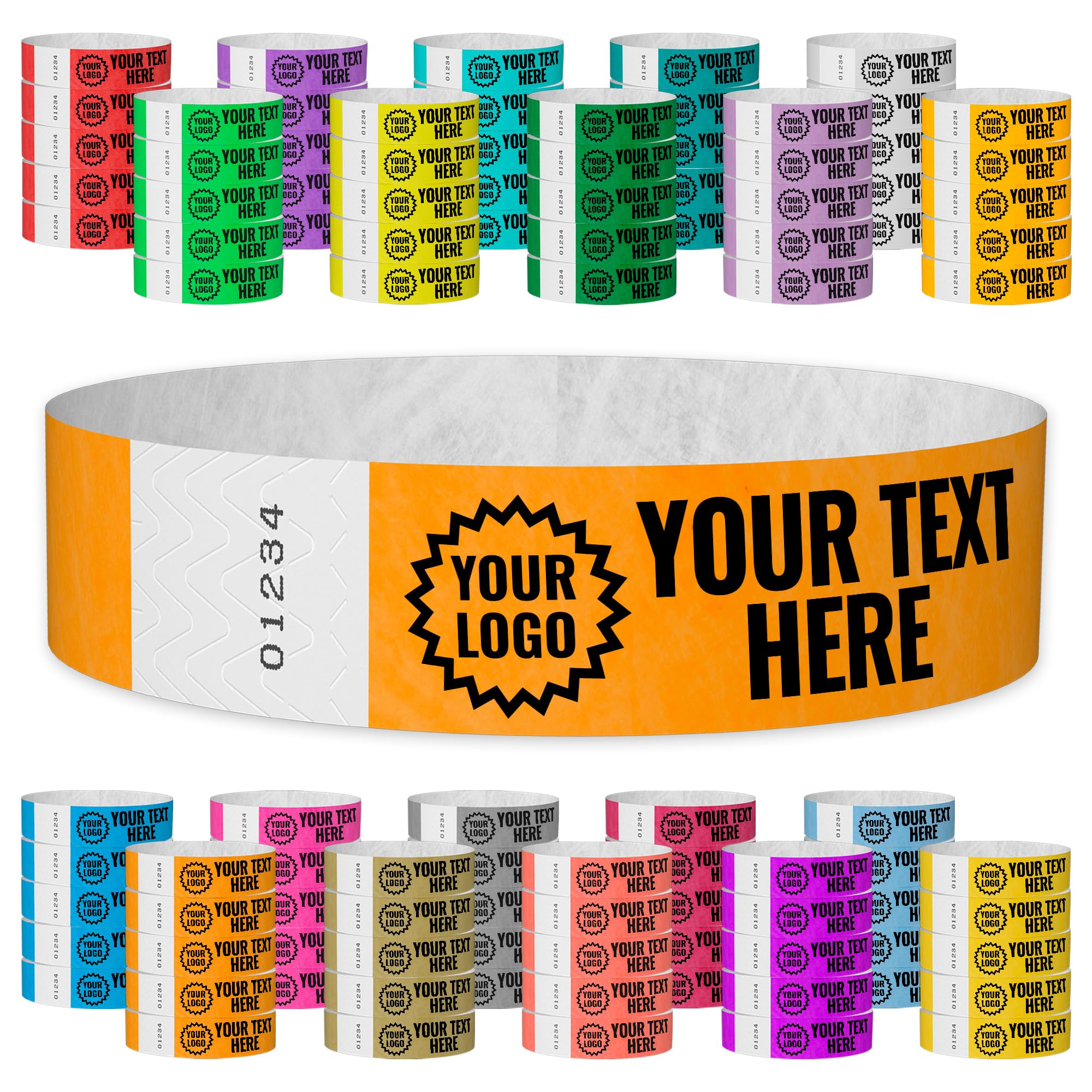 WristCo Neon Orange Custom Imprint Wristbands - 400 Count Tyvek ¾” x 10”- Add Any Text Logo and Image & Receive Printed Wrist Band Bracelets for