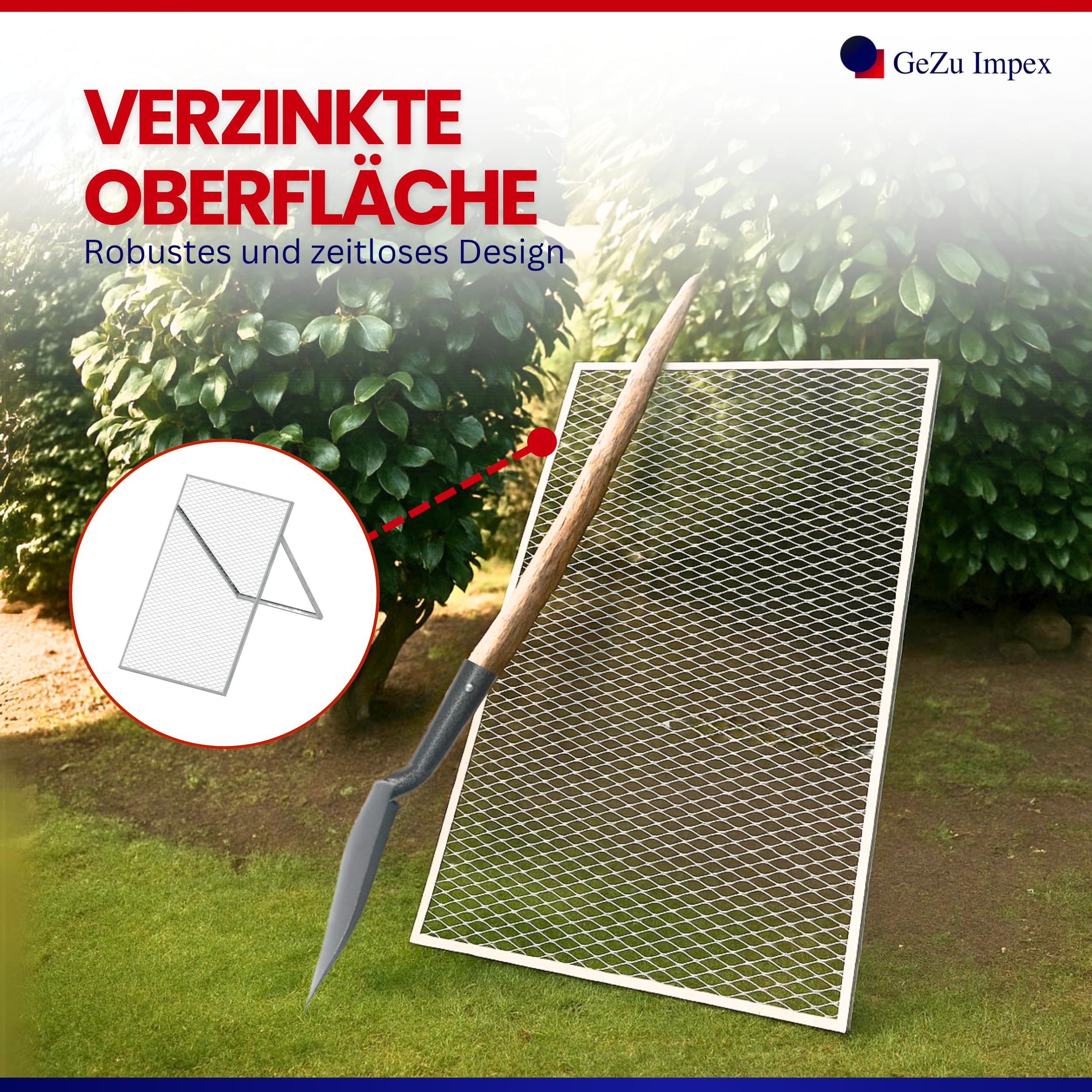 GeZu Impex Erdsieb 100x60cm Feuerverzinkt Kompost Durchwurfgitter Durchwurfsieb für Erde Steinen und Sand