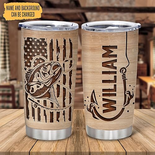 Miniatura 8 de Hyturtle Regalos personalizados de pesca con bandera de Estados Unidos para hombres, papá, novio, pescador, vaso de 20 onzas, 30 onzas, vasos