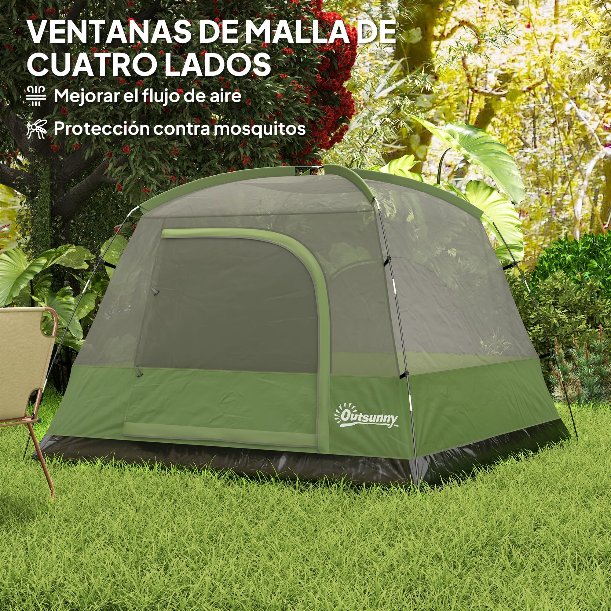 Outsunny Tienda de Campaña para 2-4 Personas Tienda de Camping Plegable con Puerta Ventanas de Malla Bolsillo Gancho y Bolsa de Transporte Impermeable Fácil Instalación para Senderismo