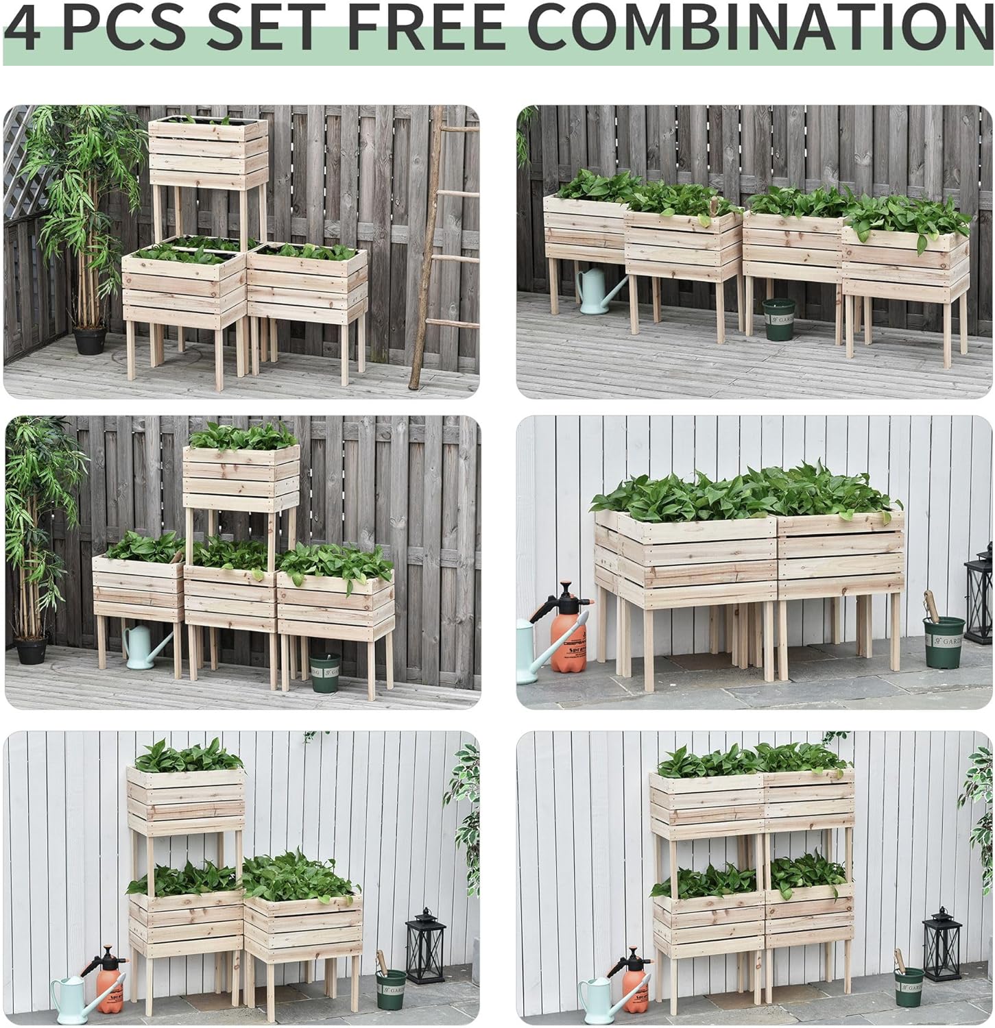 4pcs Durable Natural Wooden Elevated Planter Box Kit Raised Garden Bed Complete Outdoor DIY Assembly Easy Setup with Weather-Resistant Finish