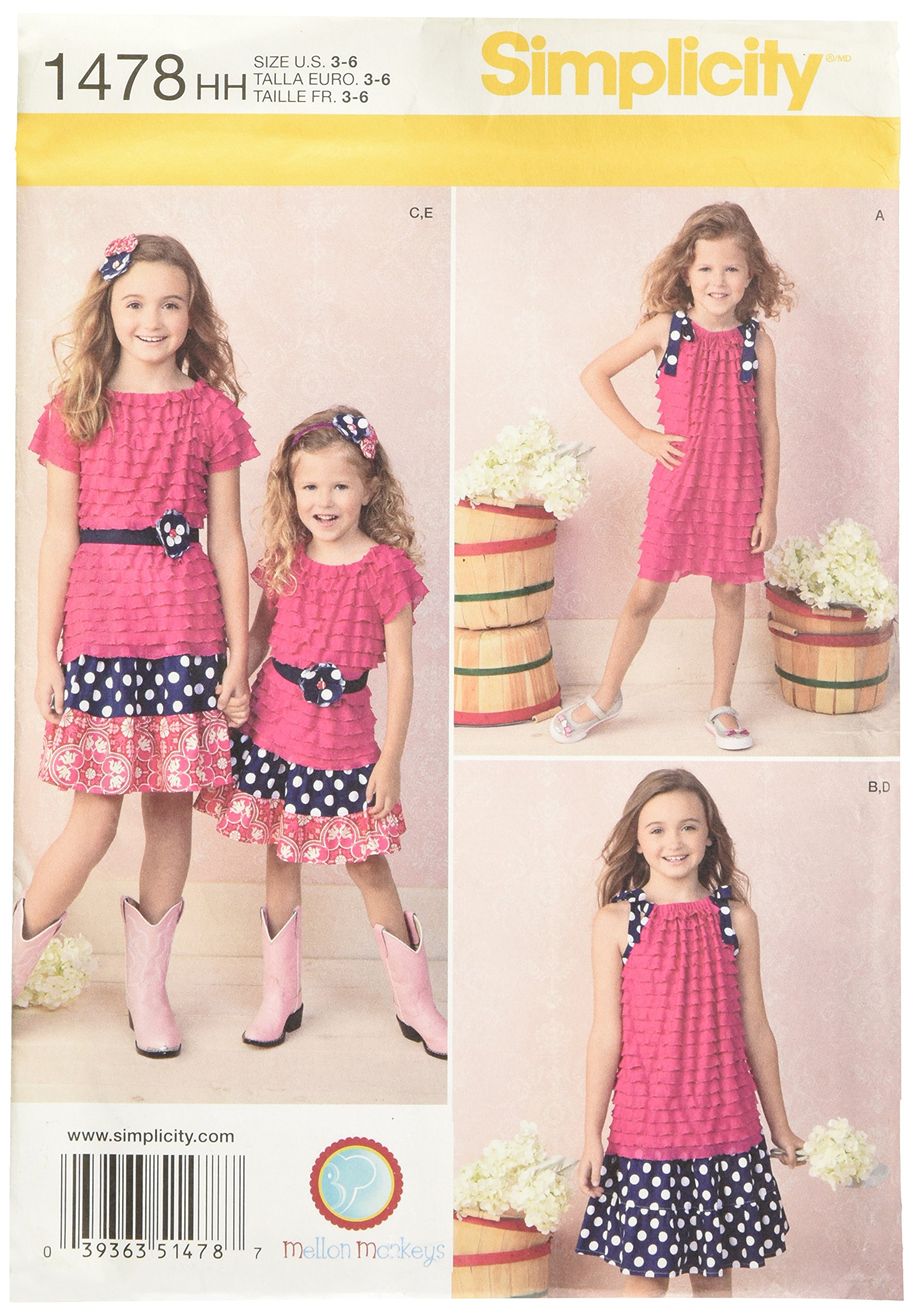 Patron jupe fille Simplicity 1478, robe en tricot et top enfant tailles 3-4-5-6 ans