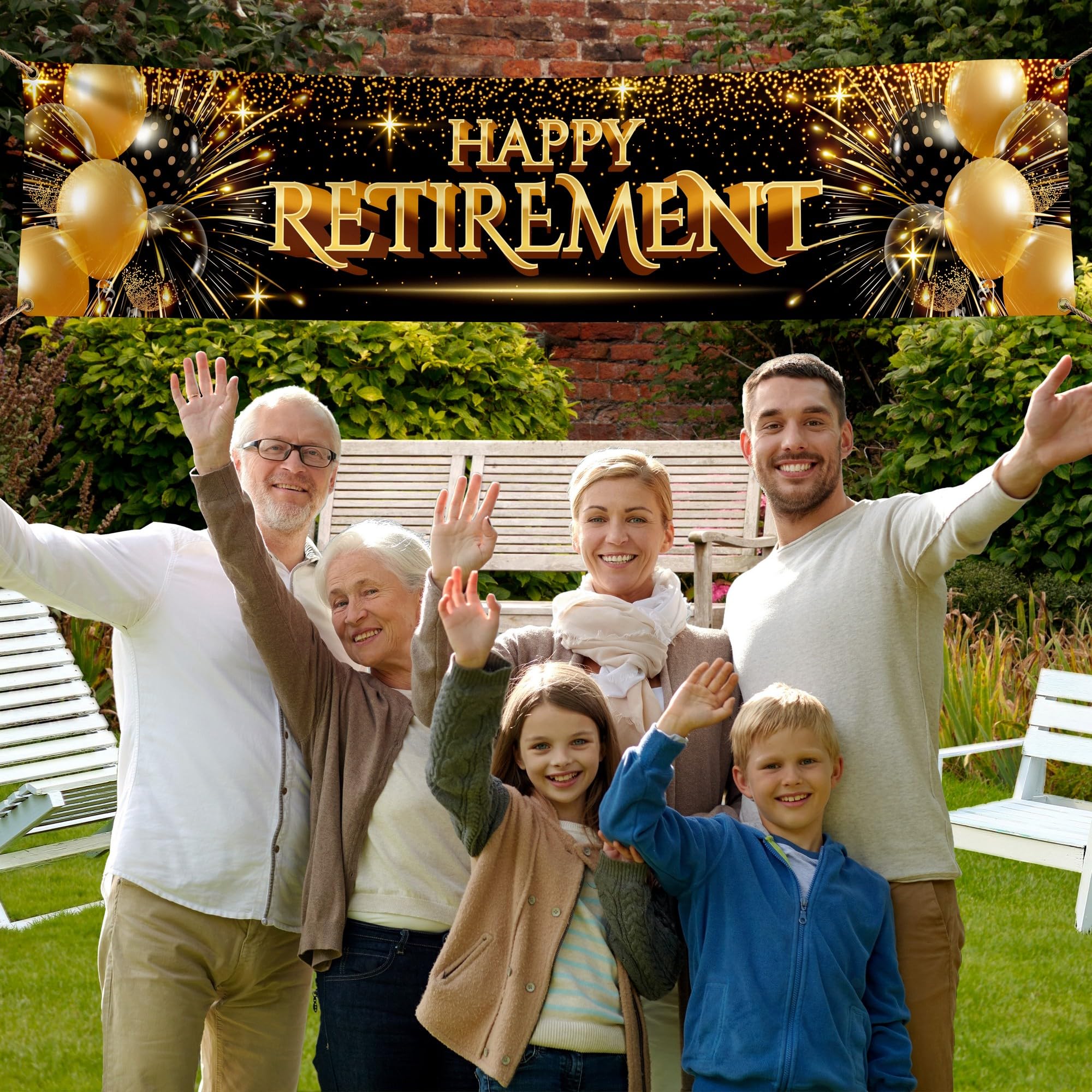 JOYMEMO Decorazioni per feste di pensionamento Vive La Retraite Banner e fascia in raso nero oro Vive La Retraite sfondo per uomini donne Happy Retirement Supplies