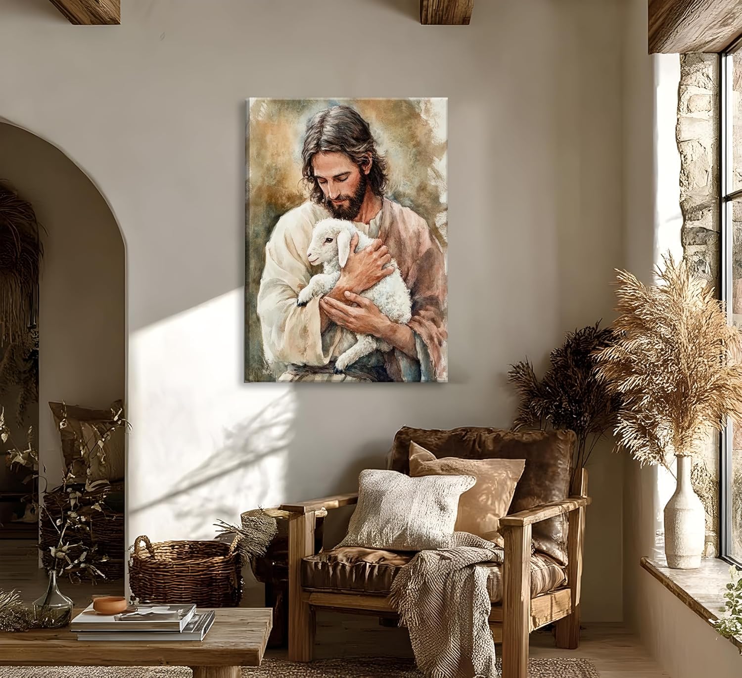 MIVASIJO Jesus and Lamb Canvas Wall Art Christian Wall Decor Jesus Wall Painting Inspirational Biblical Stories Prints Religious Picture Decoration for Living Room Bedroom Church 12x16 in - Image 4