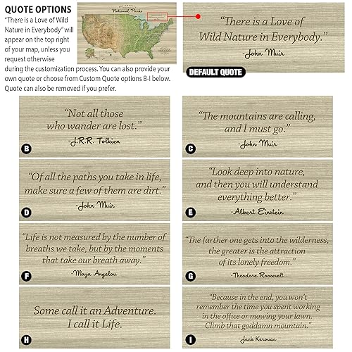 Vista 5 de Holy Cow Canvas Personalized United States Map on Canvas with National Parks & Monuments, Customize, US Map with Pins to Mark Travels National Parks