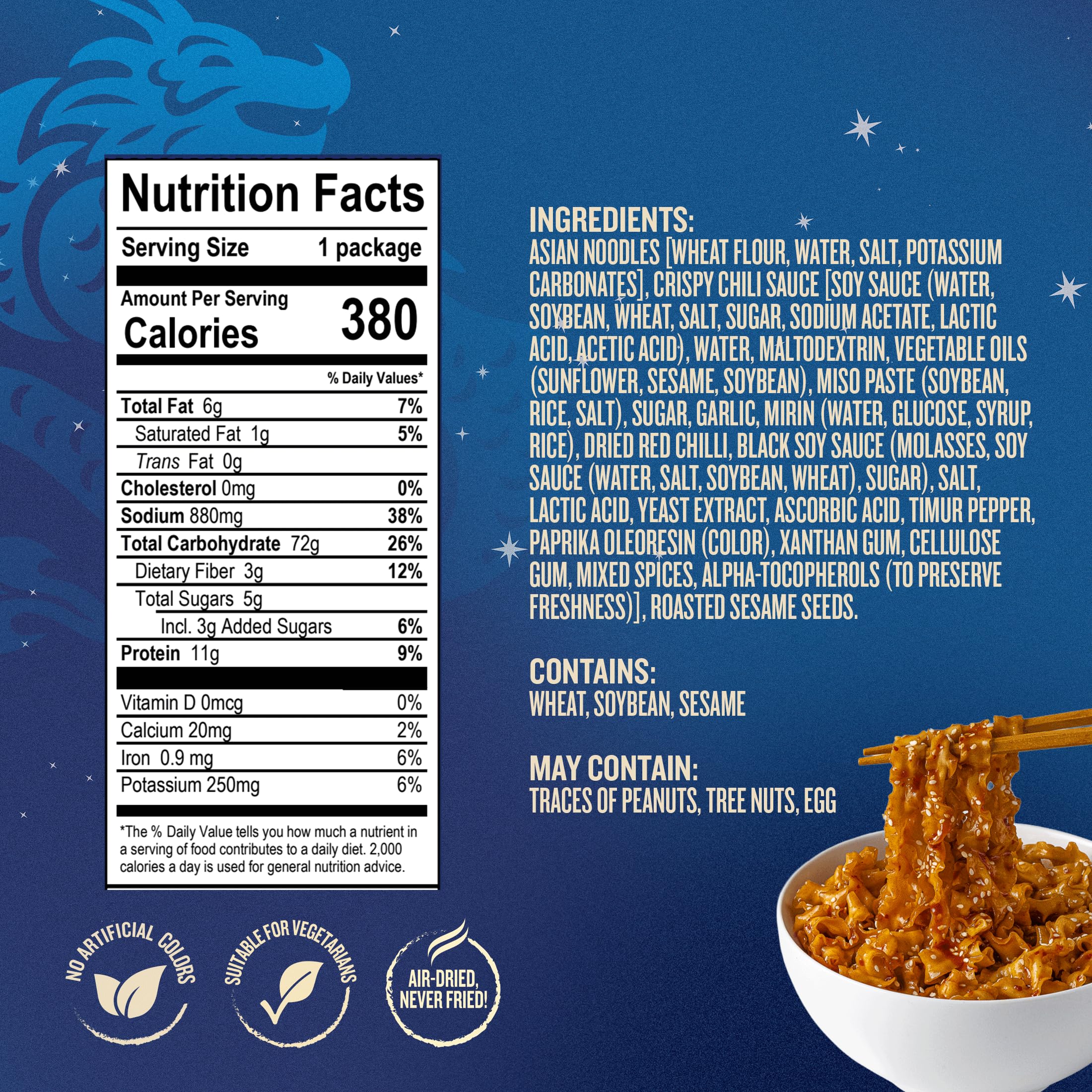 Blue Dragon Chili Crisp Saucy Noodles - 4.2oz (Pack of 3) - Knife Cut Thick Noodles w/Spicy Chili Crisp Sauce & Sesame Seed Garnish - Quick & Easy Meal w/Bold Spicy Asian Flavors - Vegetarian Friendly