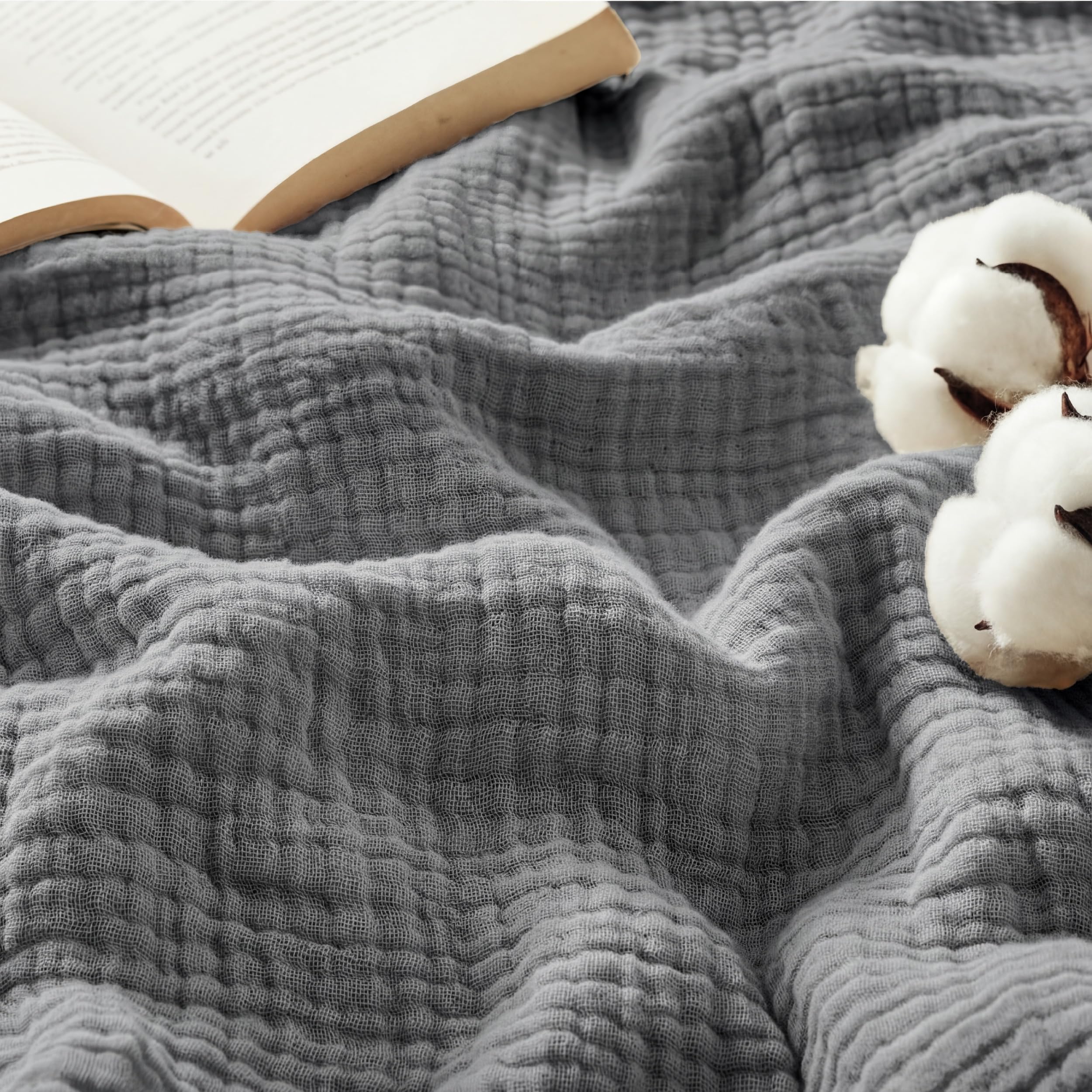 Bedsure 100% Cotton Muslin Blanket Queen Size for Bed