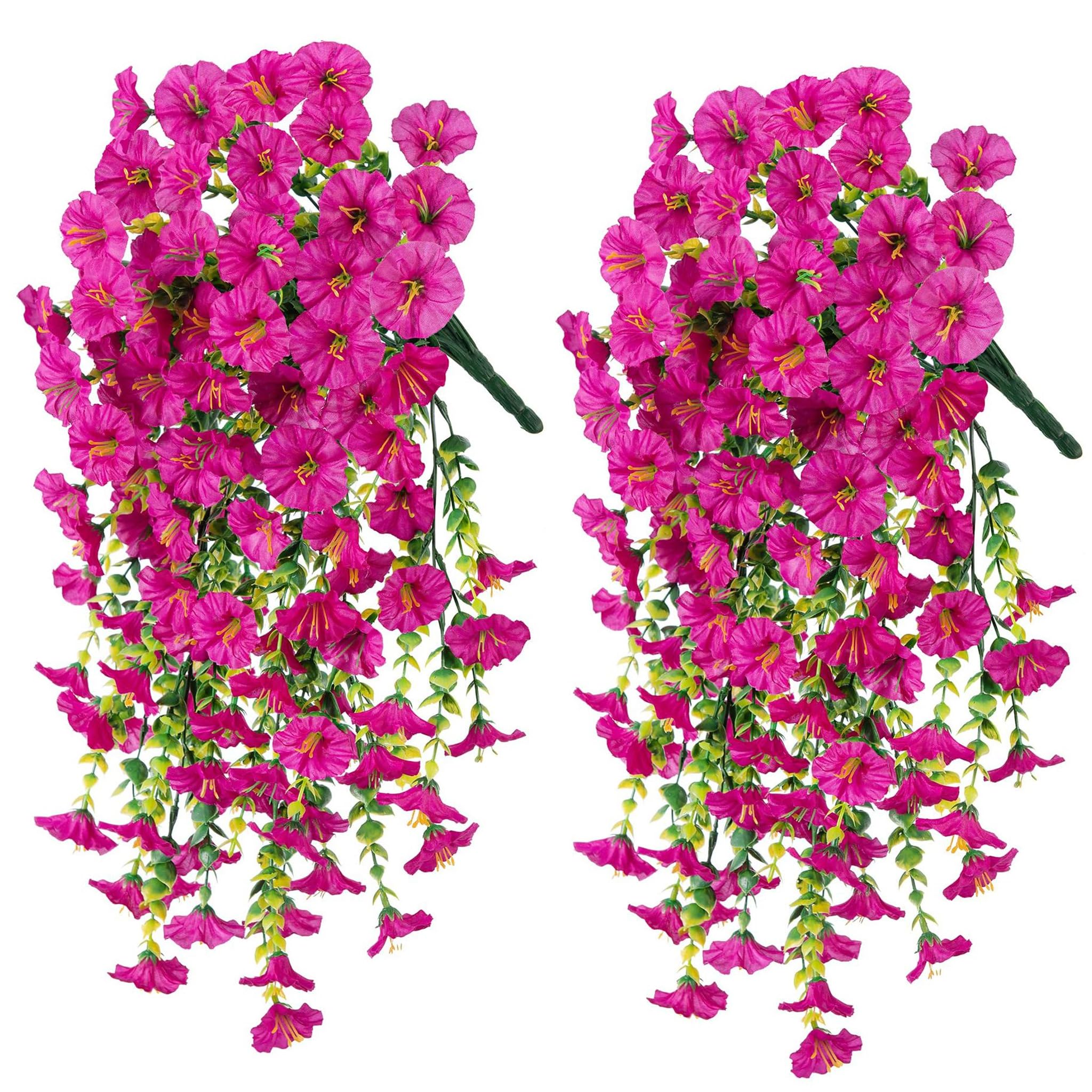 Syutokul Morning Glory Artificial Flowers 2PCS Artificial Hanging Flowers Petunias for Outdoors 18 Inch UV Resistant Hanging Vivd Faux Petunias