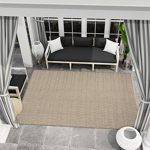 Nautica Alfombra de área para interiores y exteriores, moderna geométrica beige, alfombra de 5 pies 3 pulgadas x 7 pies 5 pulgadas alto-bajo