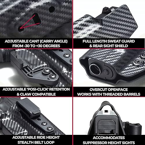 Miniatura 5 de Óptica redondeadaRMR Cut Tuckable IWB KYDEX Holster  Compatible con garras  Retención 'Posi-Click'  Ajuste personalizado  Inclinación y altura de