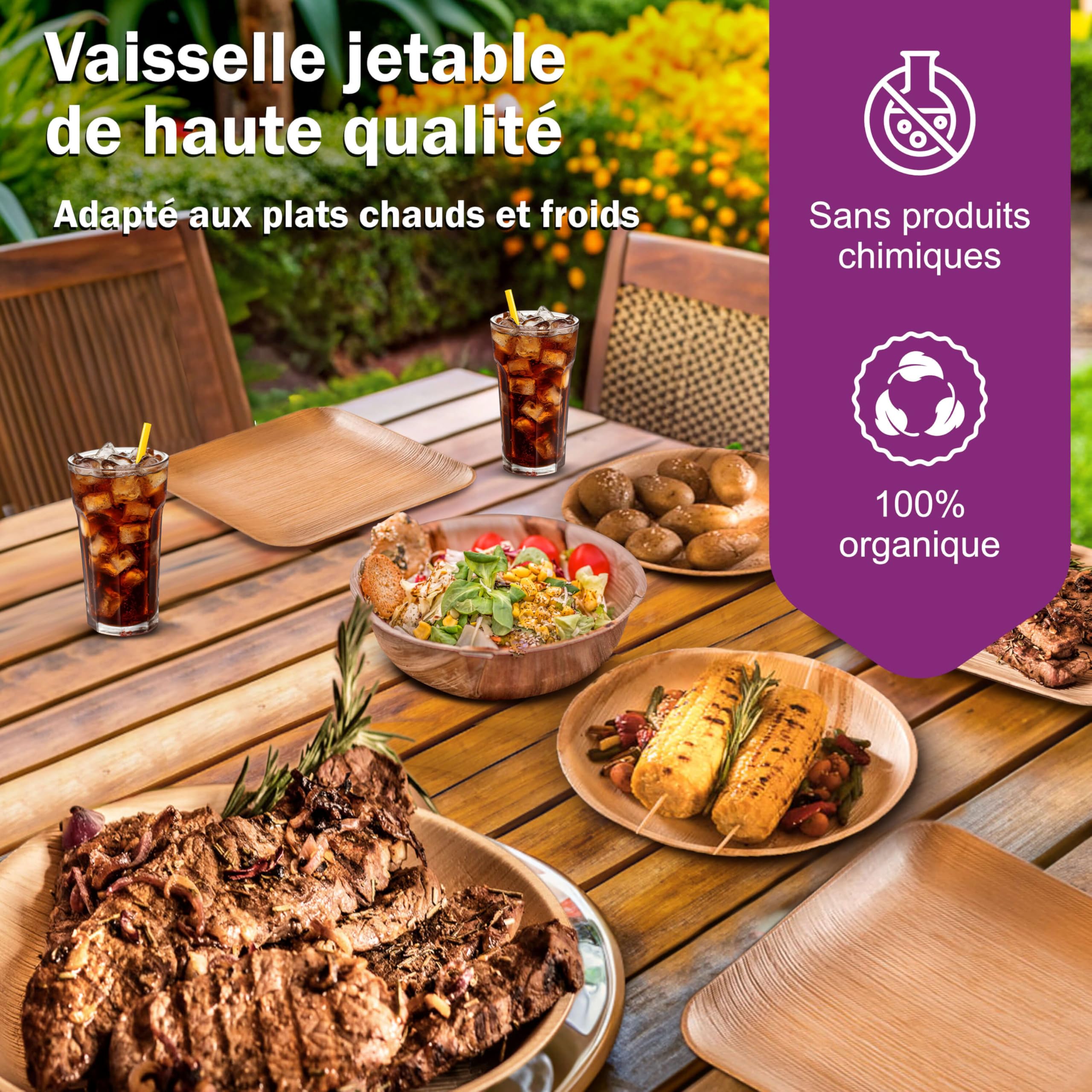 Assiette Jetable en Feuille de Palmier - 50 pcs. Carrées 25x25 cm - Vaisselle Naturelle et Élégante - Chic, Résistante et au Design Unique - semblable au Bambou et au Bois