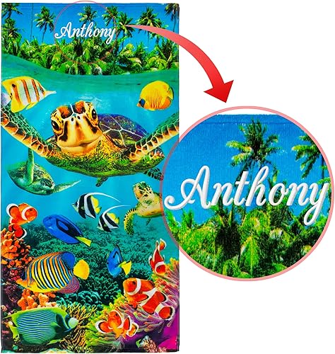 Beachland Turtle - Toalla de playa de 30 x 60 pulgadas peces submarinos playa tropical 100 algodón personalizada tortuga bahía grande 30 x 60