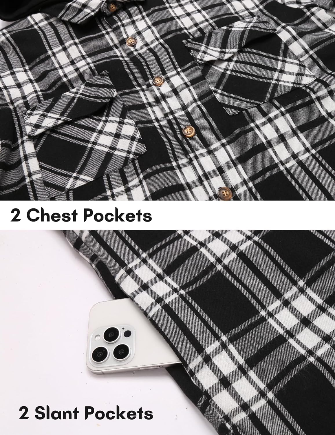 COOFANDY Men's Flannel Shirt Jacket Warm Quilted Lined Hooded Long Sleeve Plaid Shirt Jackets - Image 3