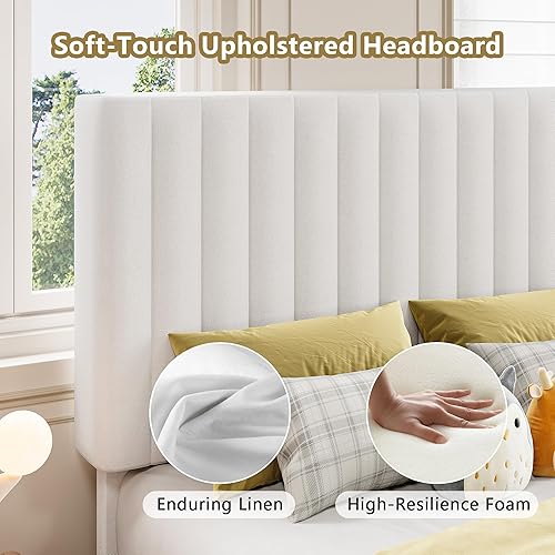 Miniatura 3 de iPormis Marco de cama tamaño twin, cama de plataforma tapizada con cabecera de terciopelo, patas de cama anchas y soporte de listones de madera