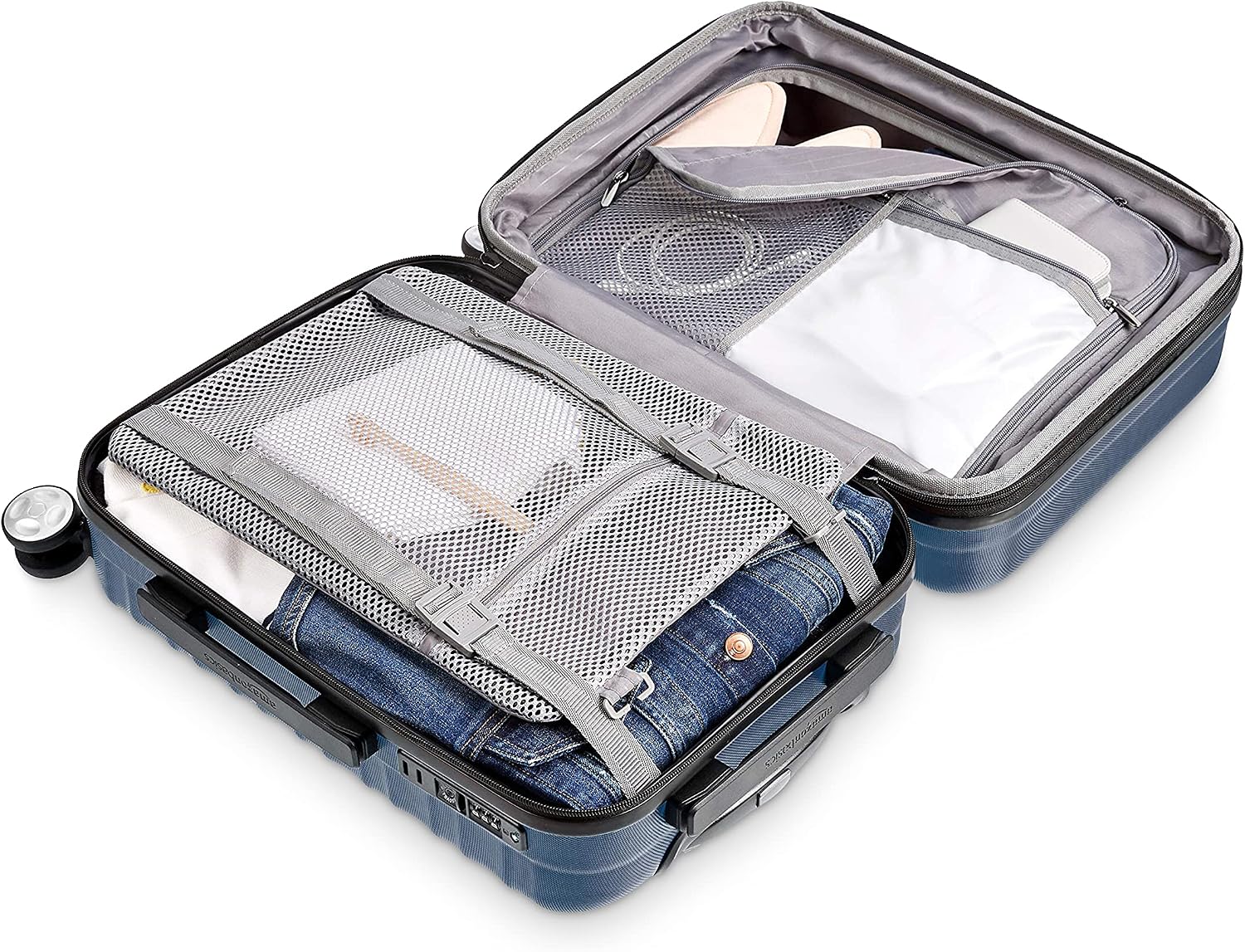 Amazon Basics Hardside Spinner Suitcase Carry-On Luggage with Wheels - 20-Inch, Navy Blue
