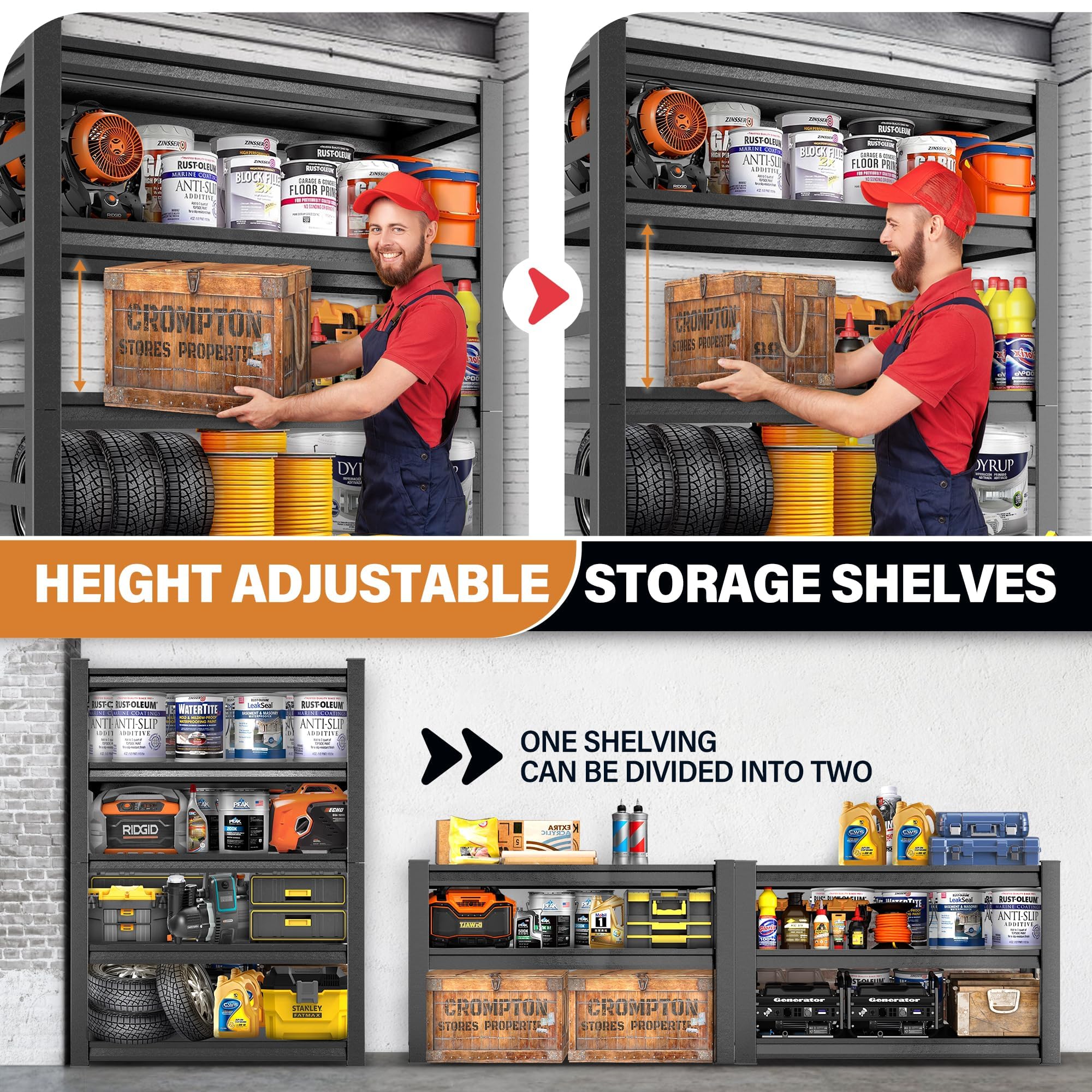 Scaffale per garage e stoccaggio, facile da montare, in metallo, 5 ripiani, resistente e regolabile, ripiani in acciaio per industrie, magazzini, cantine (121,9 x 45,7 x 198,1 cm (larghezza x