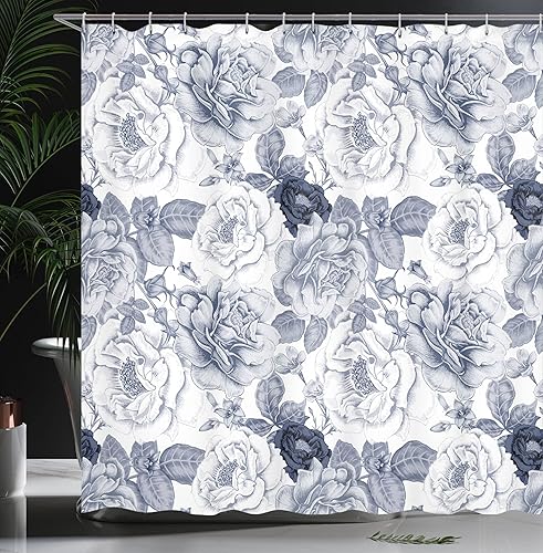Miniatura 3 de Ambesonne Shabby Flora - Cortina de ducha, diseño de flores y flores de jardín con flores románticas, juego de decoración de baño de tela con