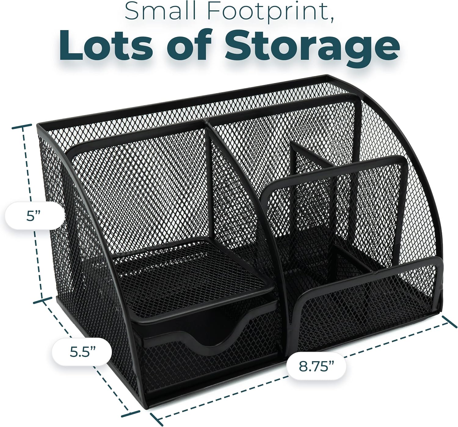 Greenco Mesh Desk Organizer Office Supplies Caddy, 6 Compartments, Small Black Desk Organizer for Pen, Pencil, Small Office Supplies and Stationary Accessories Storage Organization