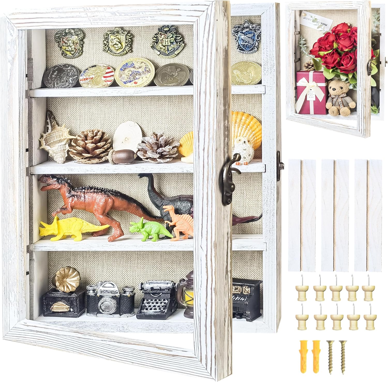 White Shadow Box Frame 16x20 Shadow Box with Shelves 2.6" Interior Depth Memorial Shadow Box Display Case with Linen Back for Handicrafts,Picture Frames,Medals,Coins,Pins Collection and More