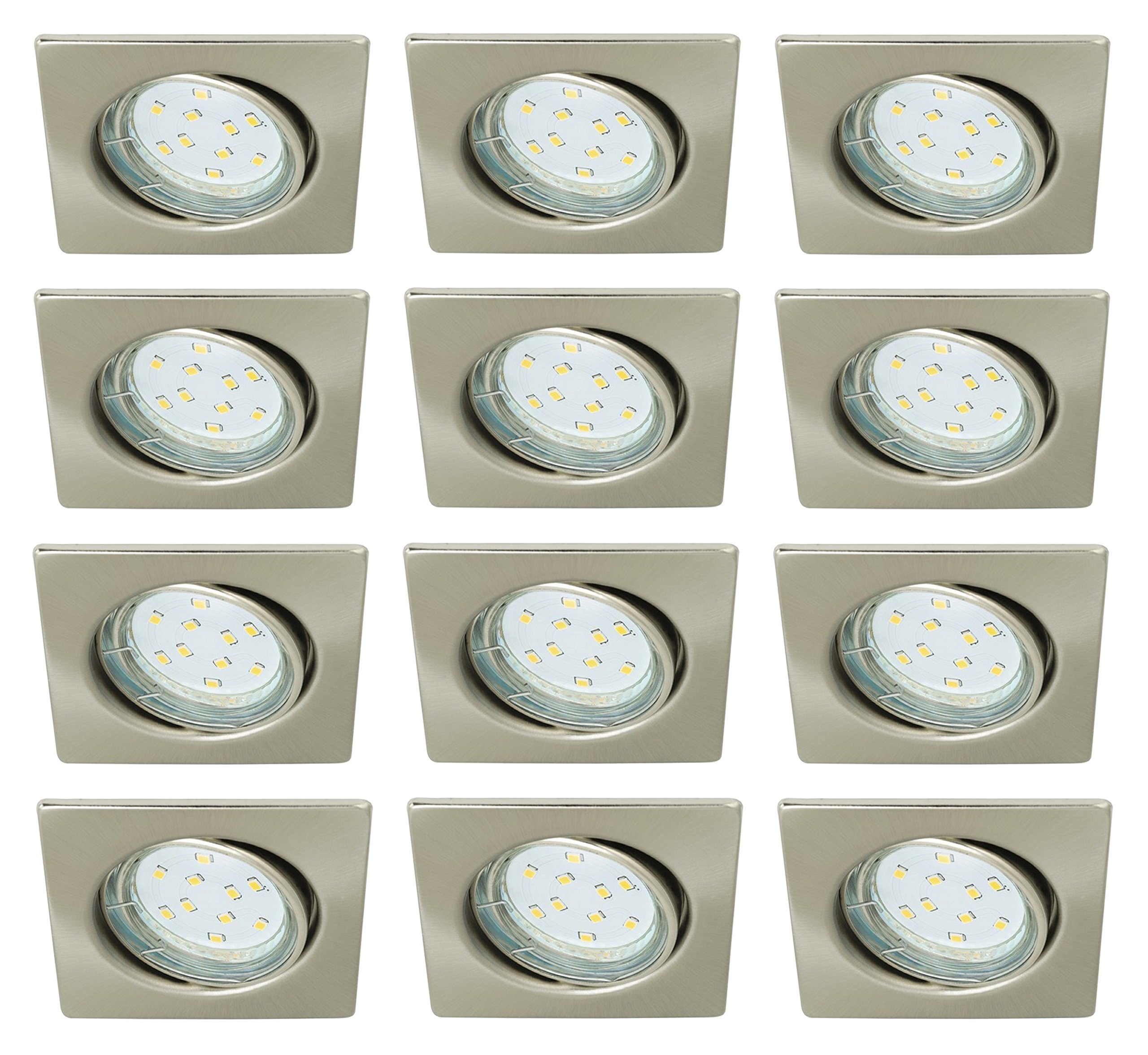 Trango 12er Set Einbaustrahler, Deckenstrahler 6729-122SB in Eckig Edelstahl-Look inkl. 12x GU10 LED Leuchtmittel, Einbauleuchten, Deckenleuchte, Einbauleuchte schwenkbar direkt 230V