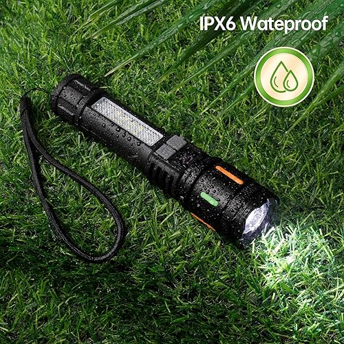 Miniatura 6 de Linternas recargables de alto lúmenes 900,000L (2 paquetes), 5 modos de luz LED súper brillante de mano con batería con luz lateral COB, carga USB