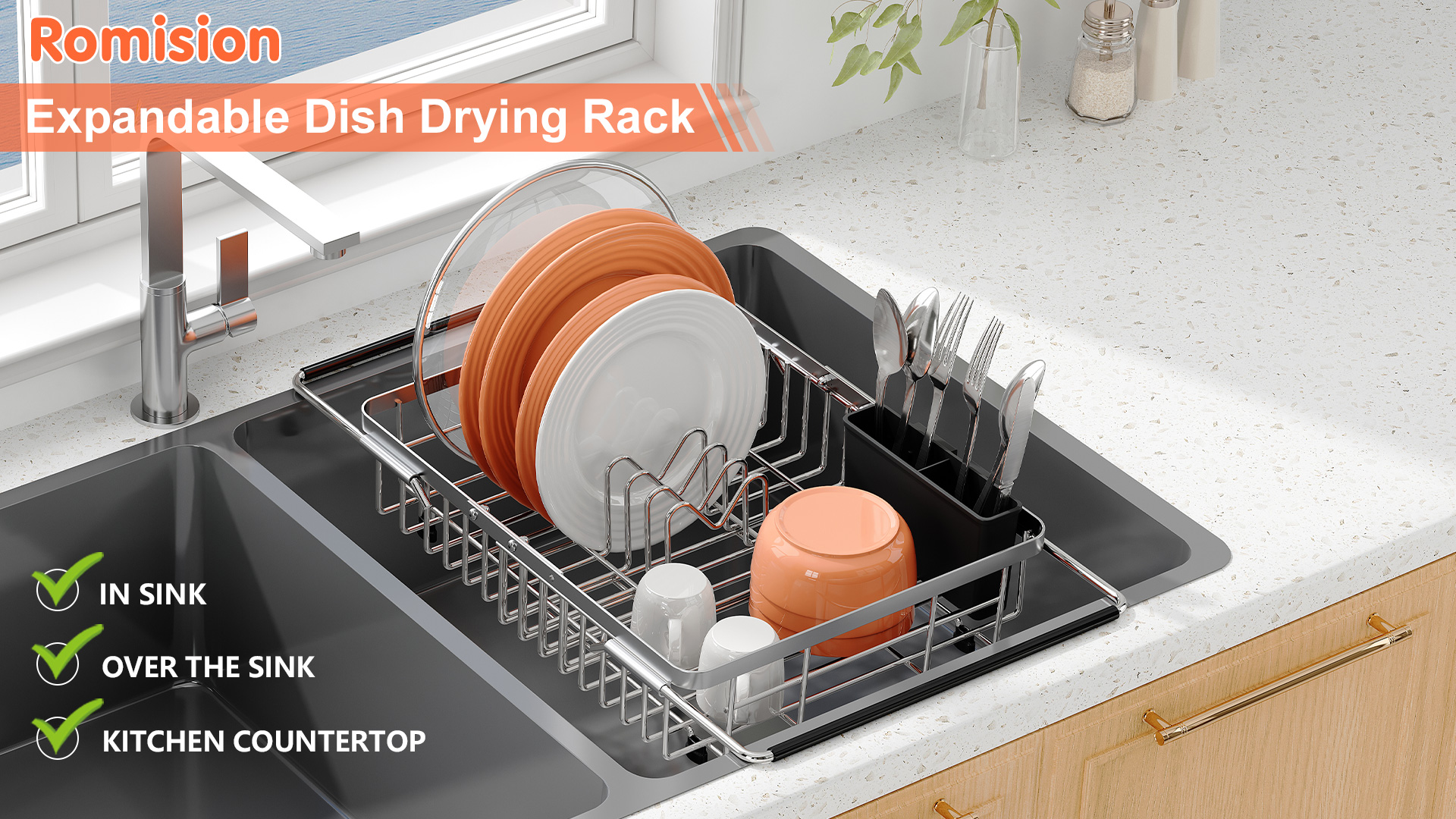 Qihe-Expandable Dish Drying Rack For In-Sink, Over-Sink, And