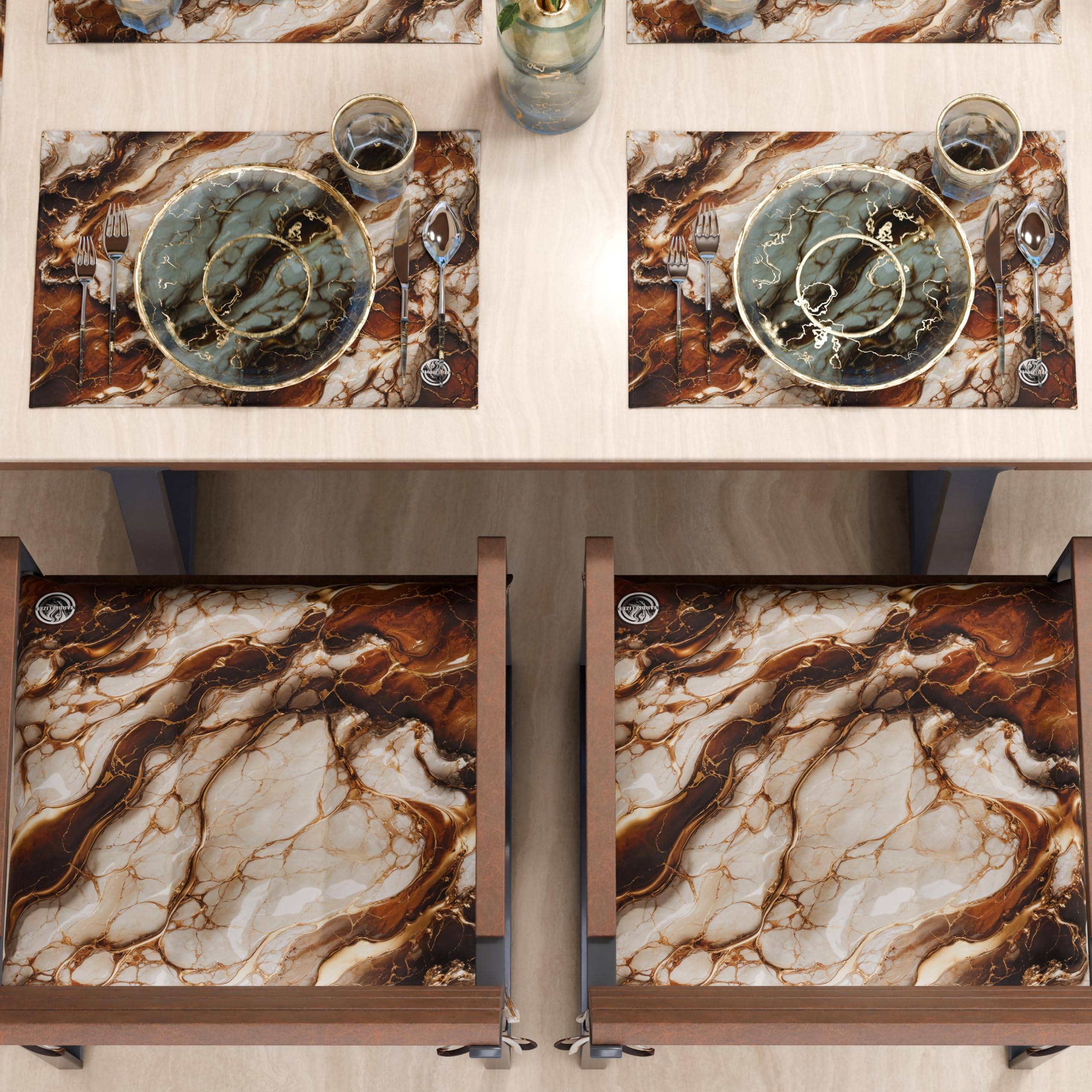 MARBLELIZED, Washable American Placemats, Brown Marble Effect Fabric Placemats, Set of 2 (30 x 45 cm), Elegant - Image 4
