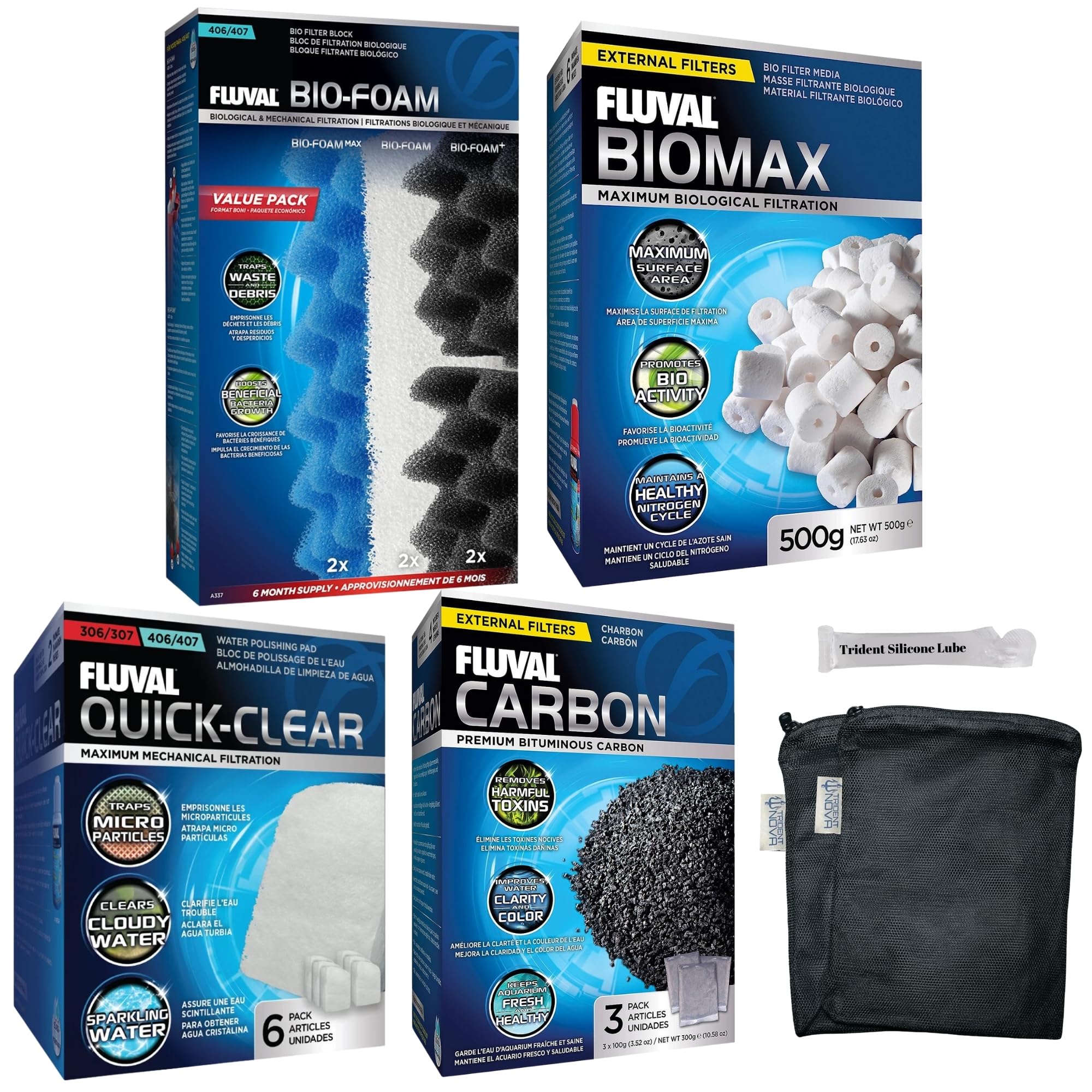 Trident Nova406/407 Filiter Media Canister Filter Maintenance & Replacement Filter Media Kit, including Trident Nova media bags (Quick Clear/Water Polishing Pads, BioFoam Value, Carbon, Biomax Media)