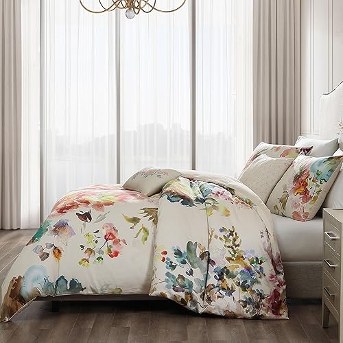 Miniatura 4 de Bebejan Juego de edredón de 5 piezas de 100% algodón, diseño floral de flores rojas, verdes, reversible, acogedor, suave, transpirable, 1 edredón, 2