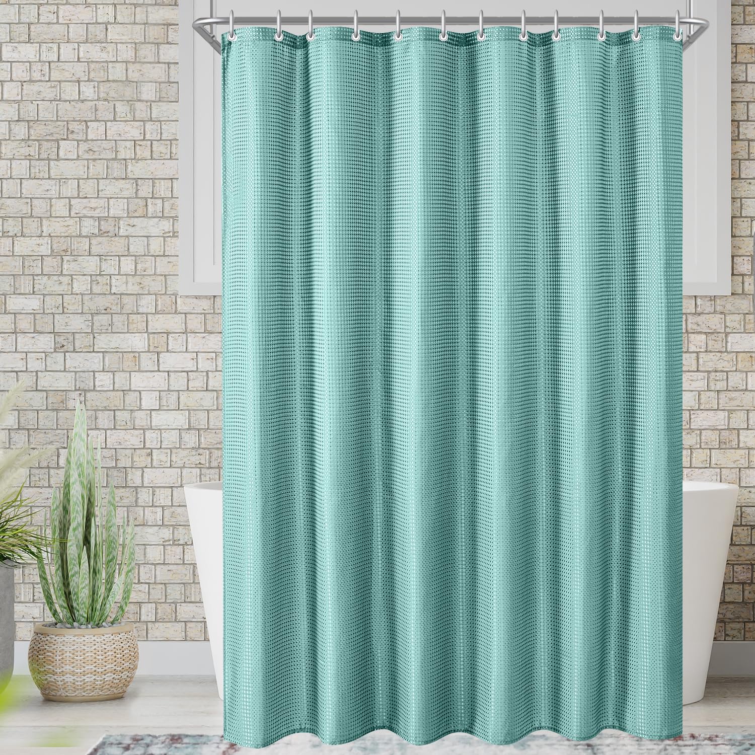 Lerores Tenda da doccia 180 x 200 cm, colore azzurro, orlo appesantito, antimuffa, impermeabile, lavabile, in poliestere, per bagno, vasca da bagno con 12 anelli per tenda da doccia
