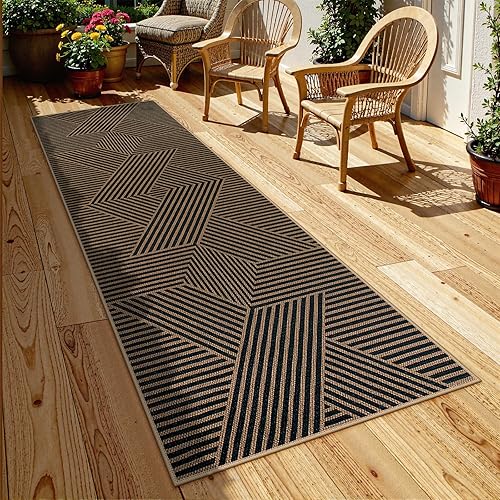 Vista 332 de Lahome Alfombra moderna de yute, de 2 x 8 pies, lavable, para entrada, granja, cocina, antideslizante, para interiores y exteriores, alfombra