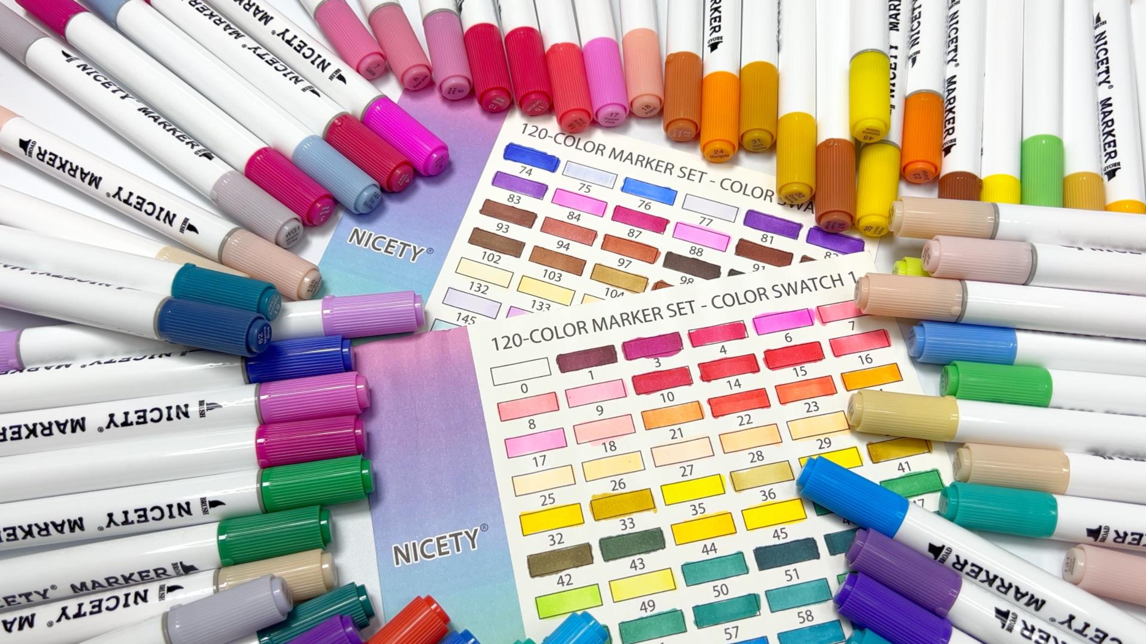 Amazon.com: NICETY 120 Colors Alcohol Markers Brush Tip Set, Dual