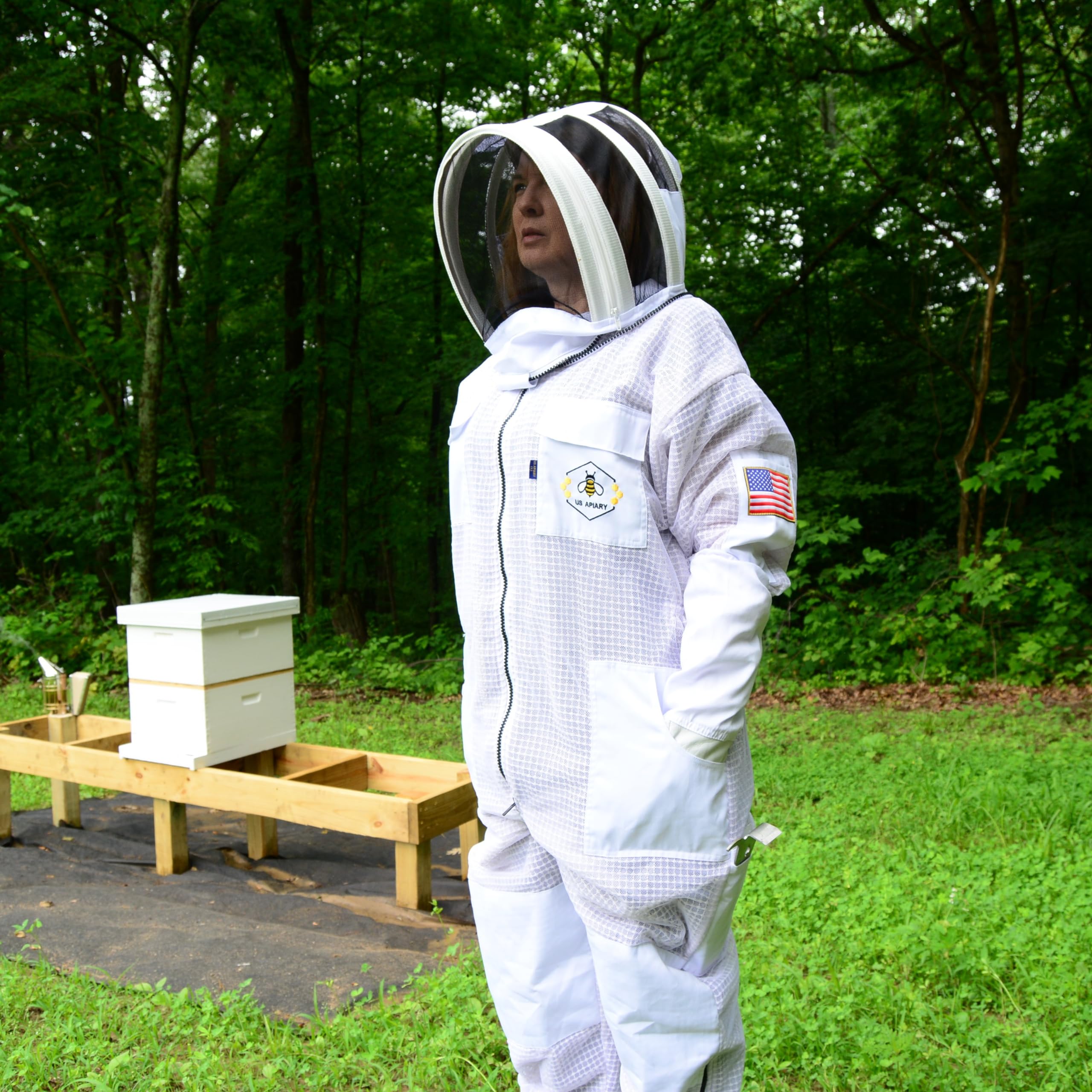 Traje de abeja de 3 capas con velo de esgrima un par de guantes a prueba de picaduras traje de apicultura ventilado