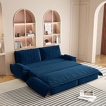 73.2 Queen Size Sleeper Sofa Bed, Comfy Velvet Pull Out Couches, Blue