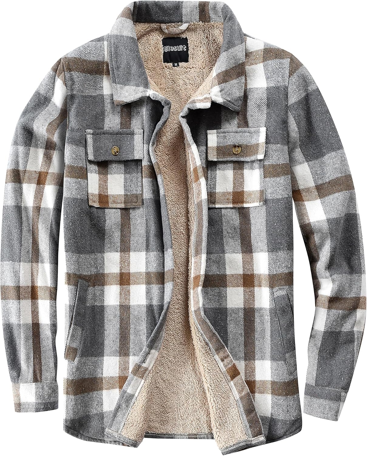 Elesuit Women's Sherpa Lined Flannel Shirt Jacket Plaid Button Down Jacket Coat for Women with Pocket