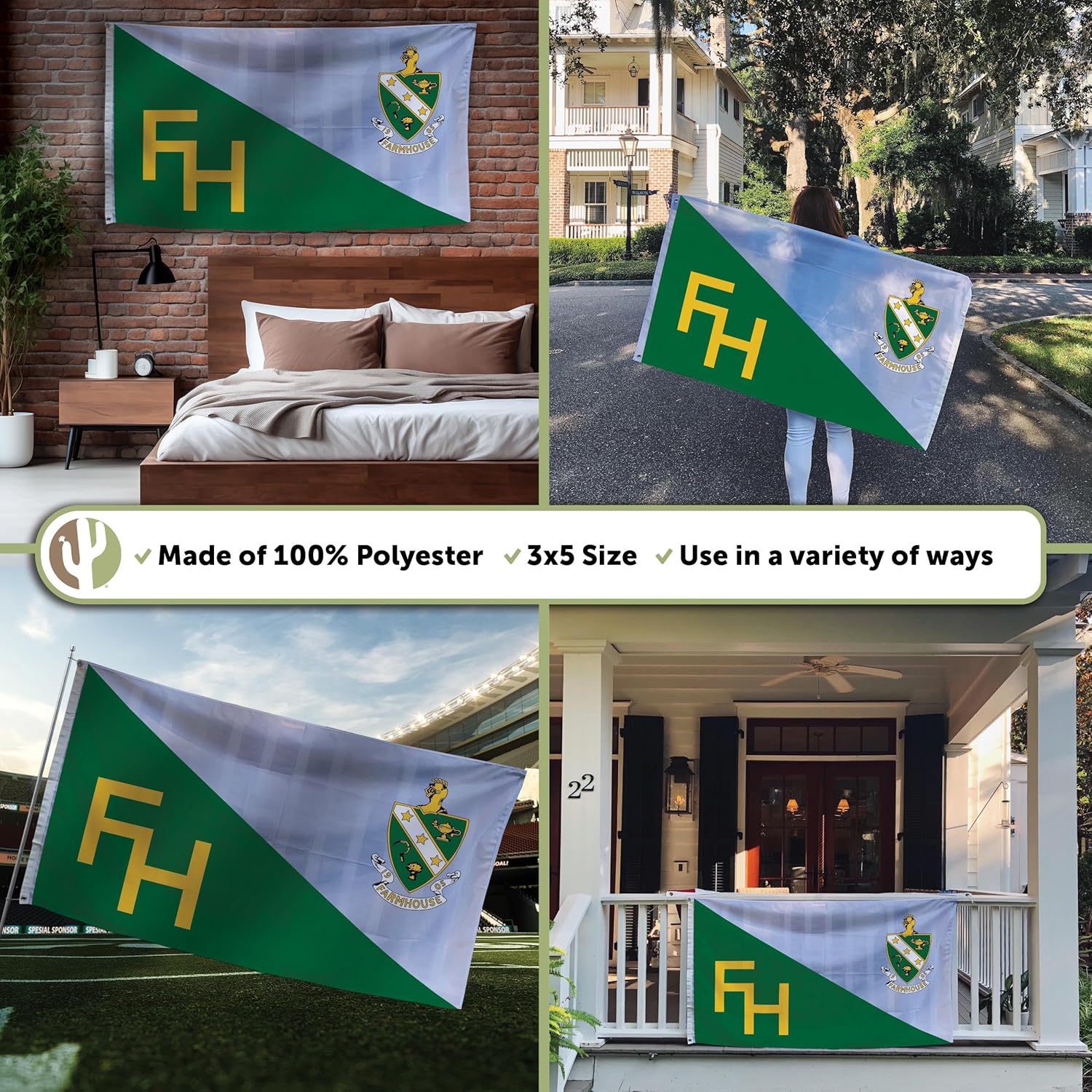 Desert Cactus FarmHouse Flag Chapter Fraternity FH 3x5 feet Polyester Banner Large Sign Decor