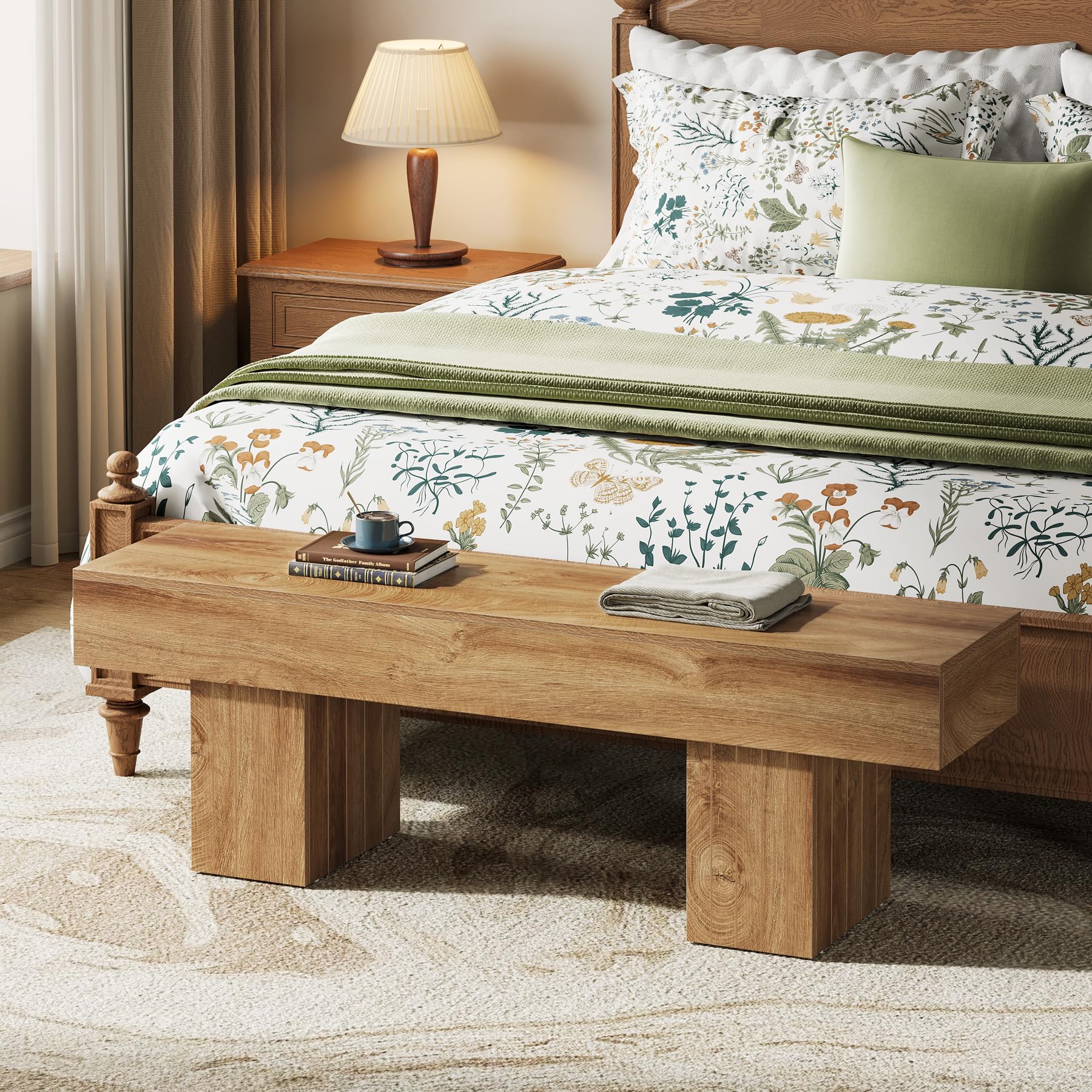 Tribesigns 55" Dining Bench, Farmhouse Wooden Entryway Bench with Robust Legs, Indoor Bench for Bedroom, Dining Room, Kitchen, Hallway, Light Brown