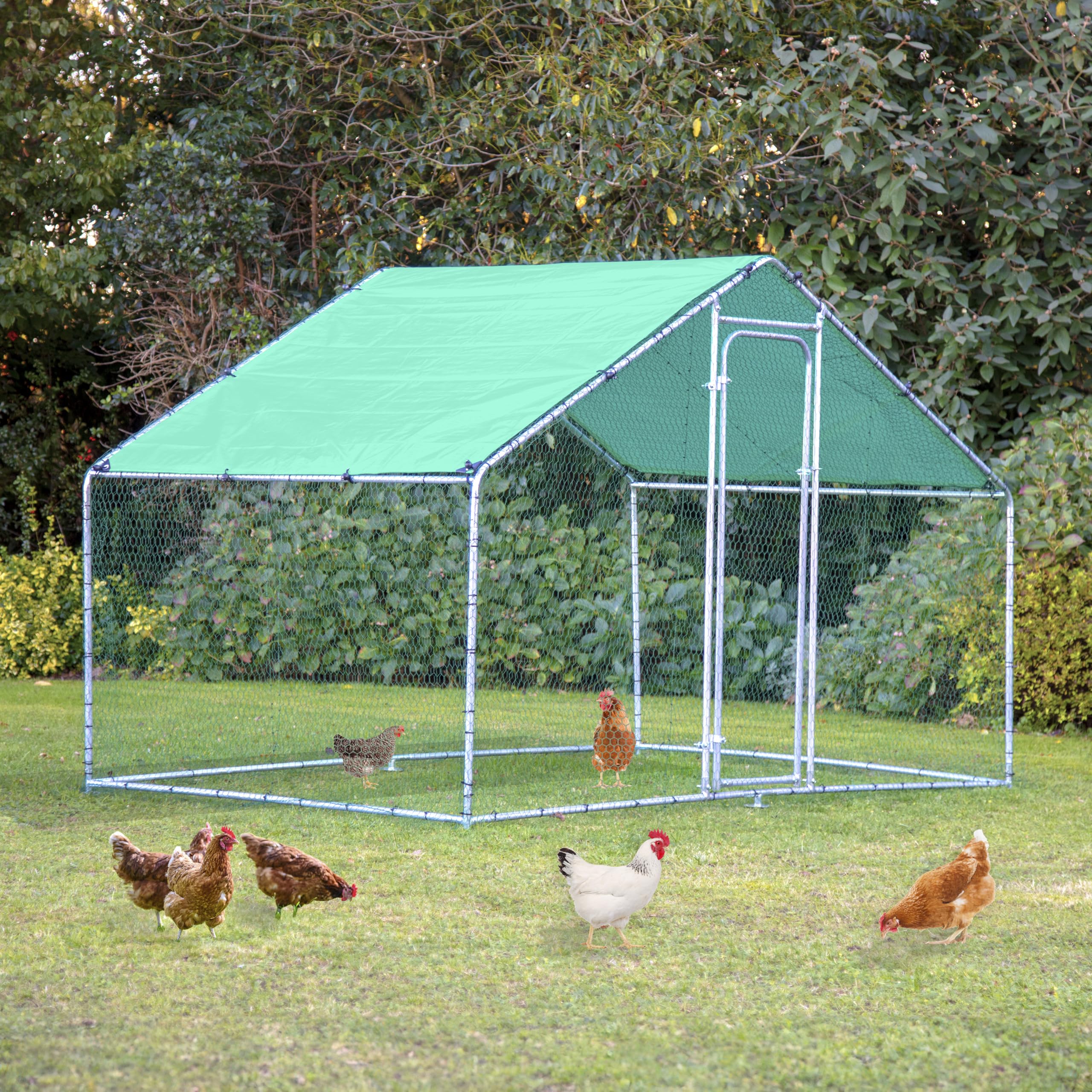 Chicken Run 3m X 2m 25mm Galvanized Poles by Cozy Pet Heavy Duty Metal Walk In Chicken Run Suitable for Chicken Coop Hens Rabbit Dogs Ducks & Chickens, Large Outdoor Poultry Cage Model CR03-2 (25mm)