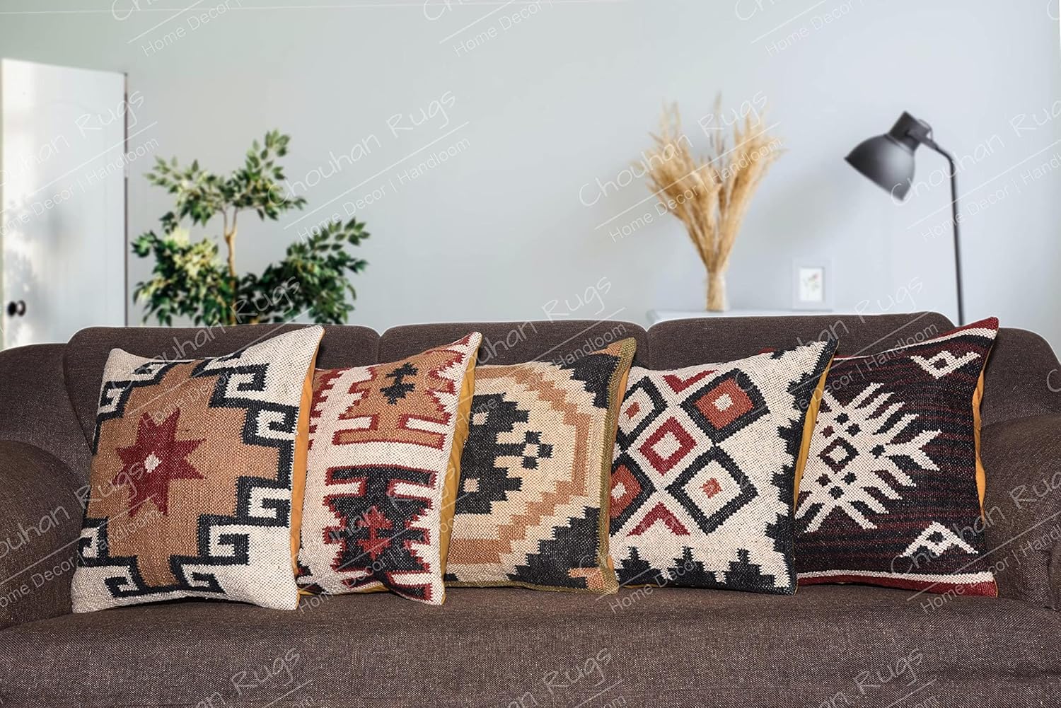 Set of 5 Handmade 45x45cm Designer Jute Pillowcases, Bench Cushion Cover, Floor Cushion Cover, Pure Jute Pillow Cover, Handmade, Boho Pillow