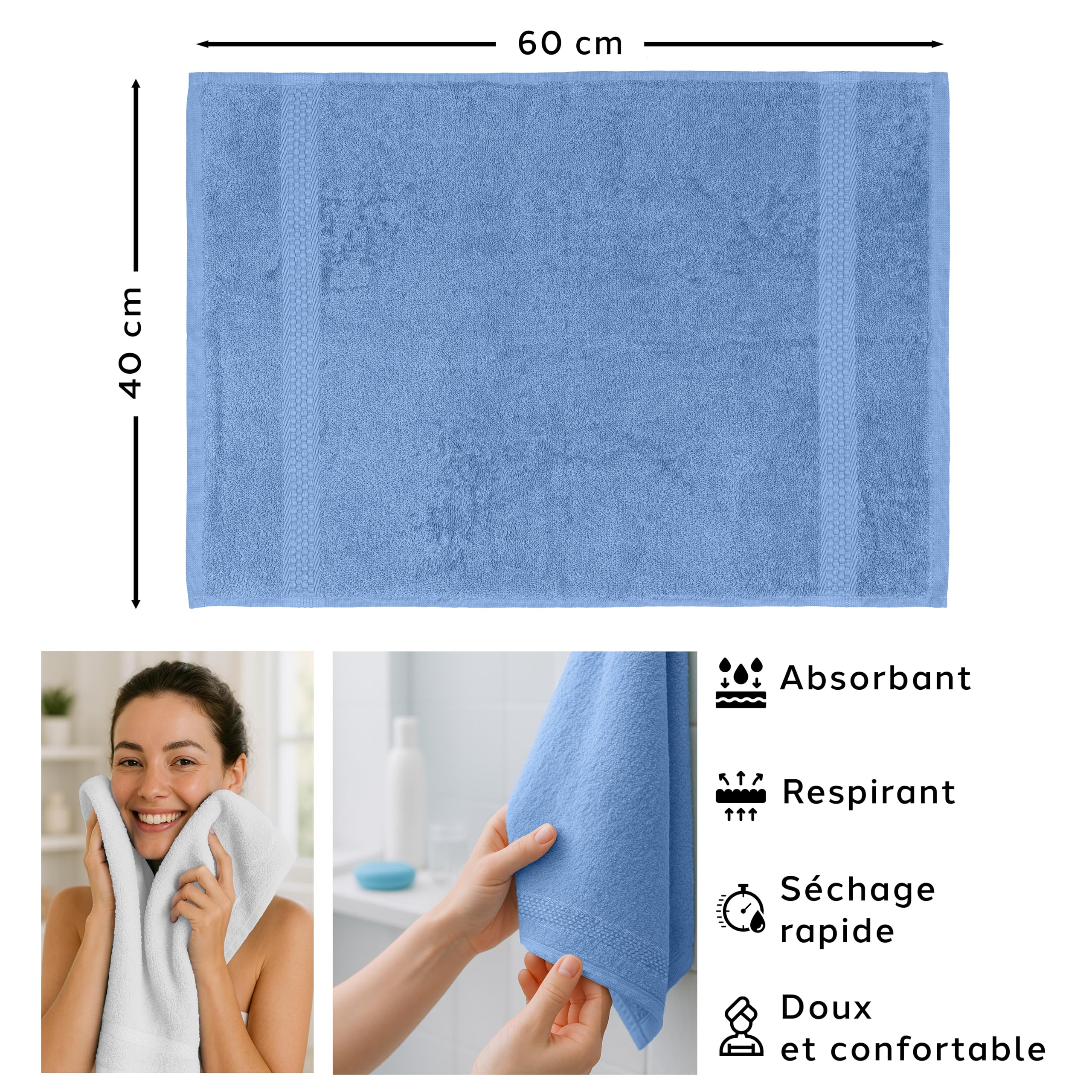 Caleffi Lot de 3 Serviettes invités, 40 x 60 cm, Bidet et Bain, 100% Coton