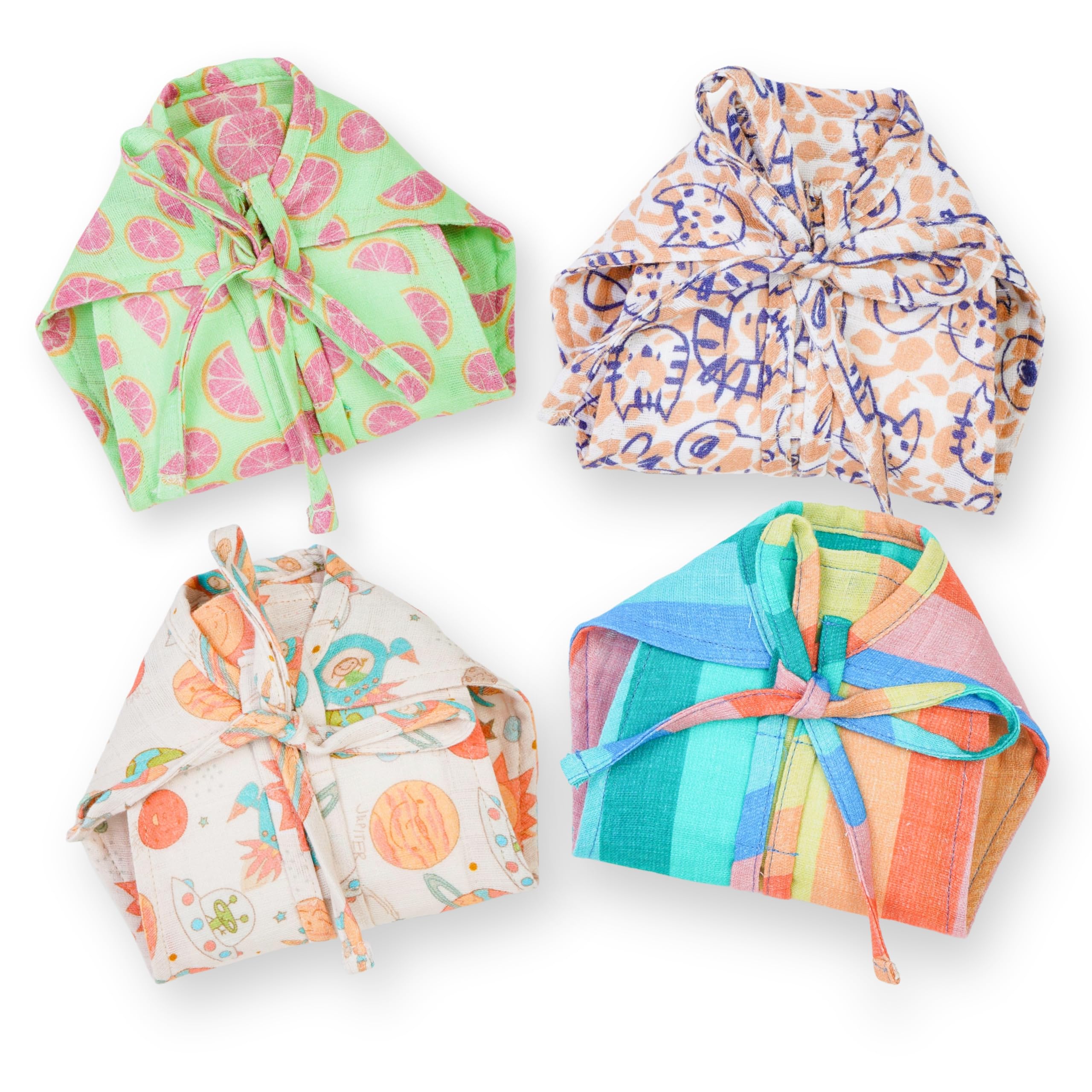 The Boo Boo Club Organic Cotton Muslin Baby Nappies – Pack of 4 | Soft, Breathable & Reusable Cloth Diapers | Unisex Newborn Essentials | Printed Wrapping Style (0–3 Months)-picture-22